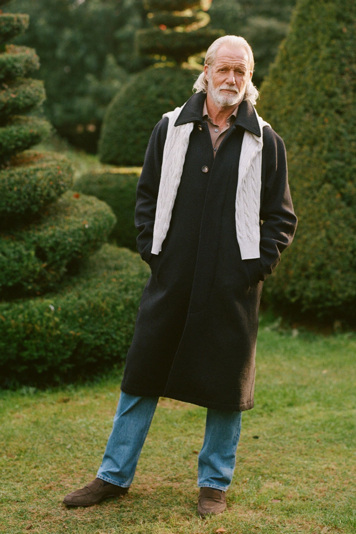 Navy Herringbone Raglan Sleeve Overcoat