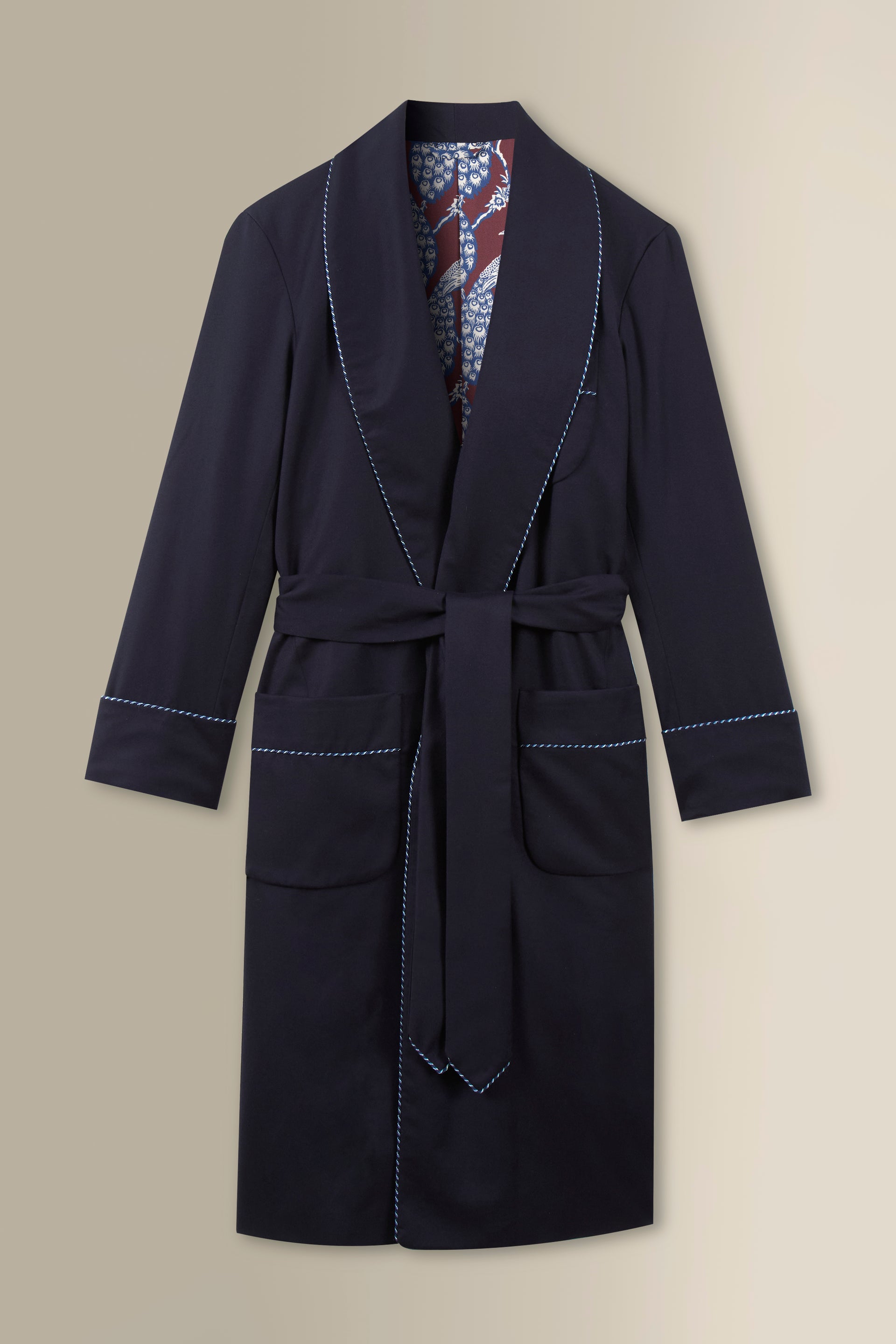 Peacock Print Lined Wool Dressing Gown