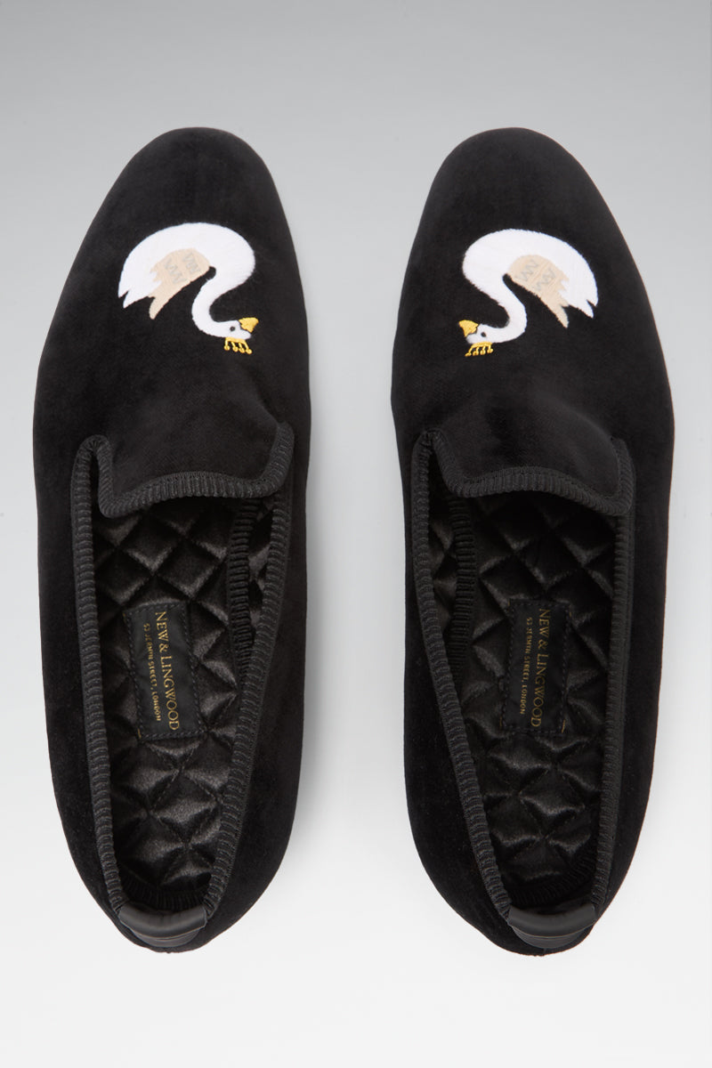 Black Swan Embroidered Velvet Slippers