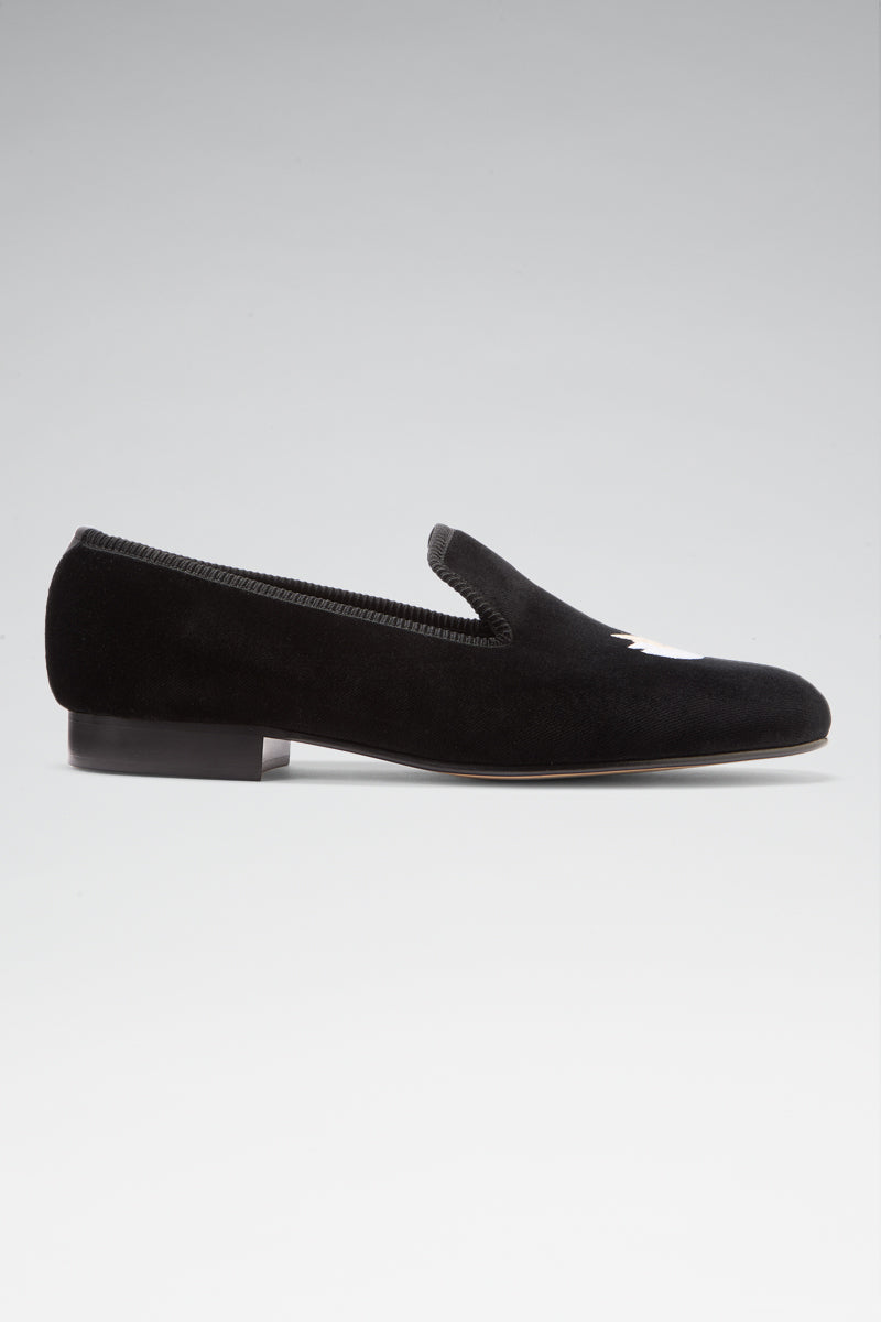 Black Swan Embroidered Velvet Slippers