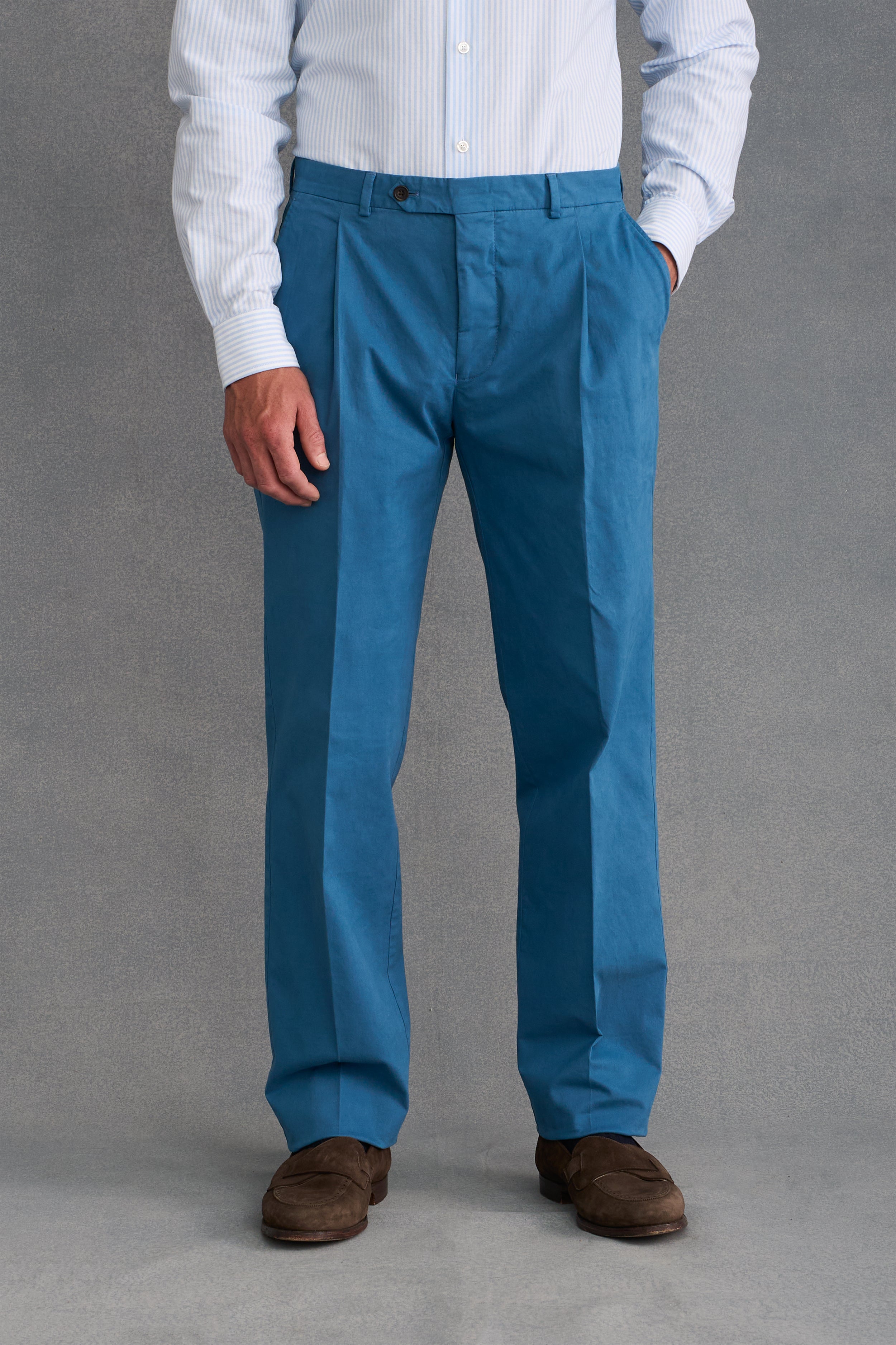 Blue Single Pleat Chinos
