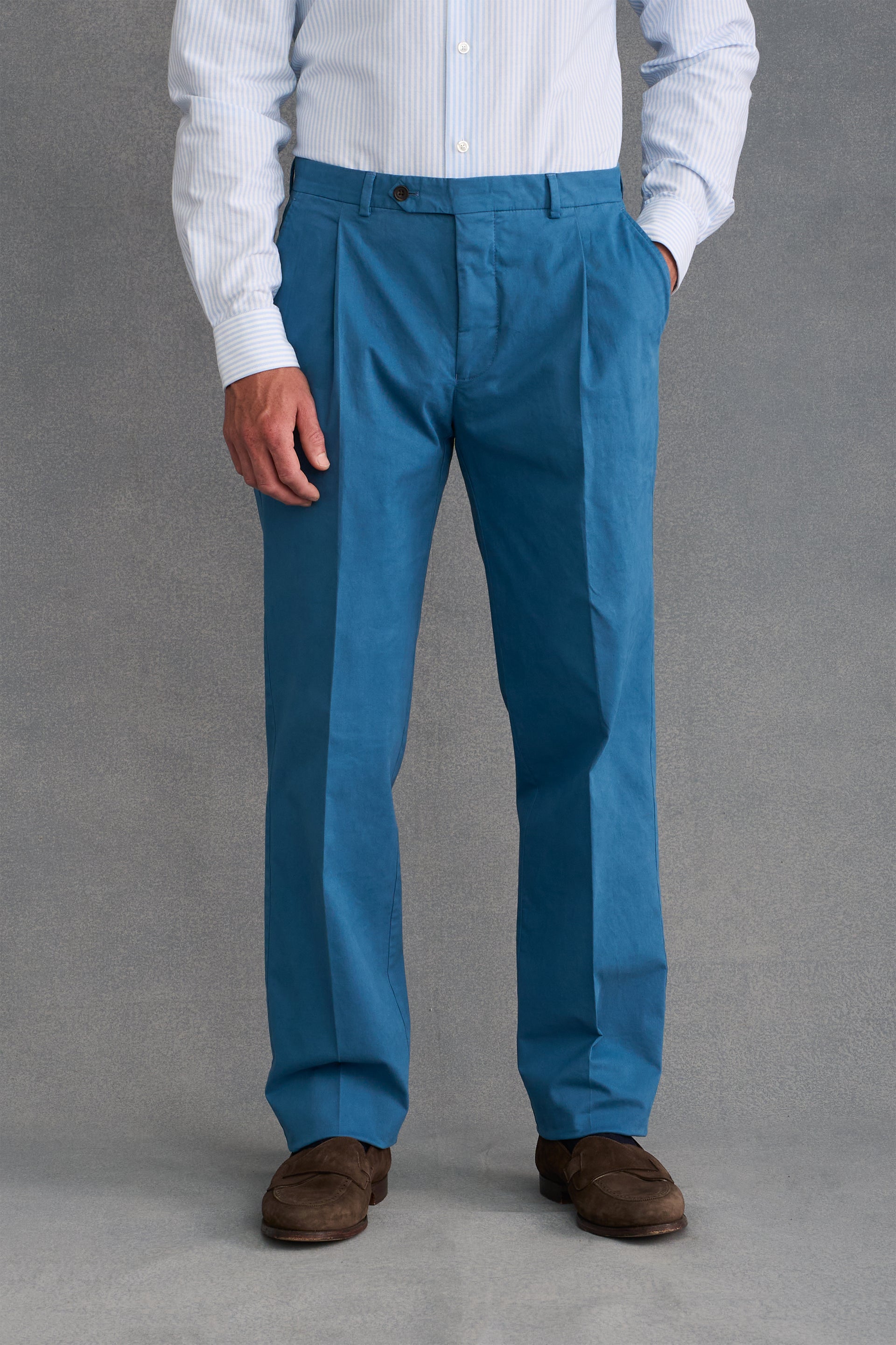 Blue Single Pleat Chinos