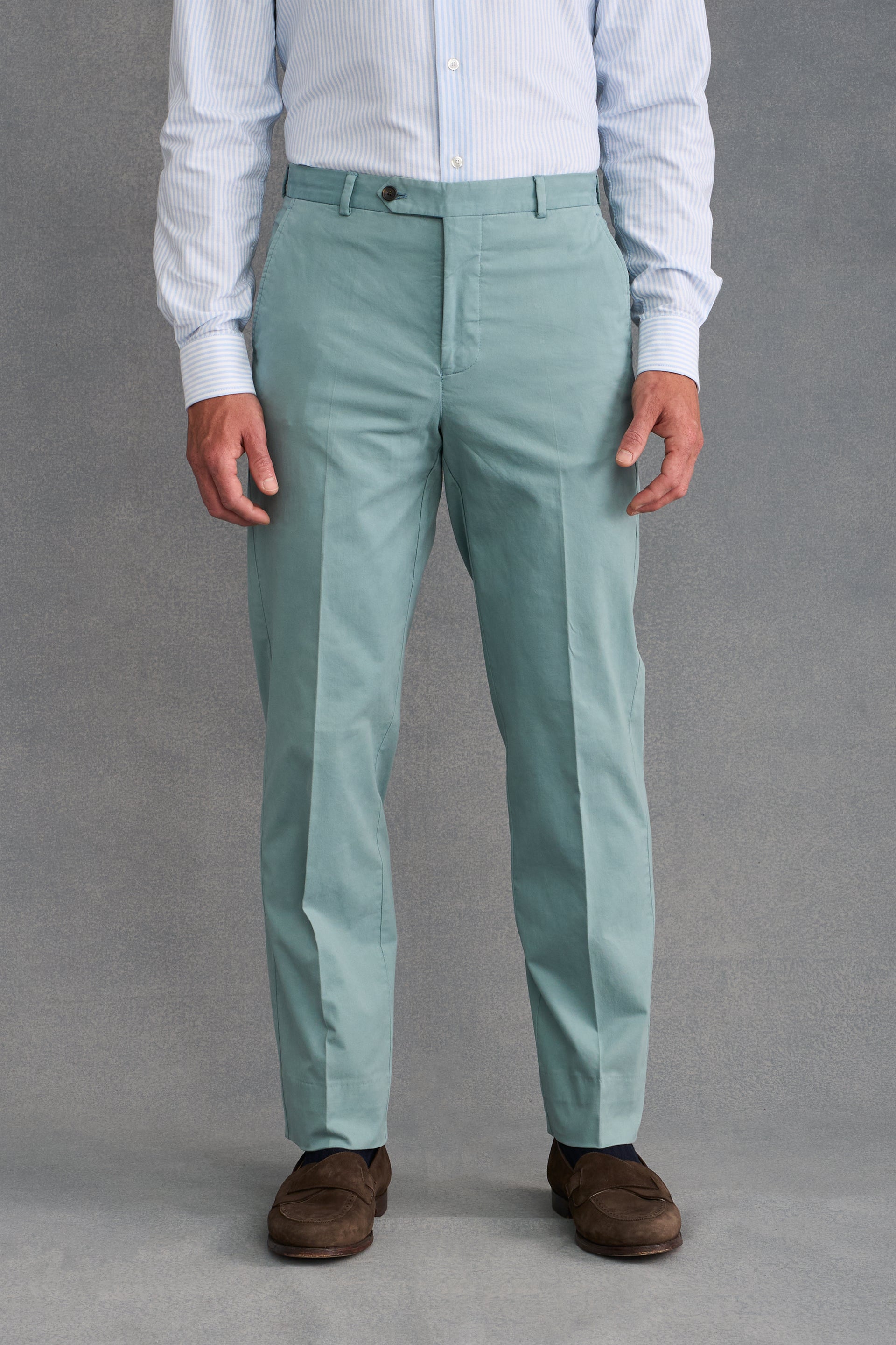 Blue Flat Front Garment Dyed Trousers