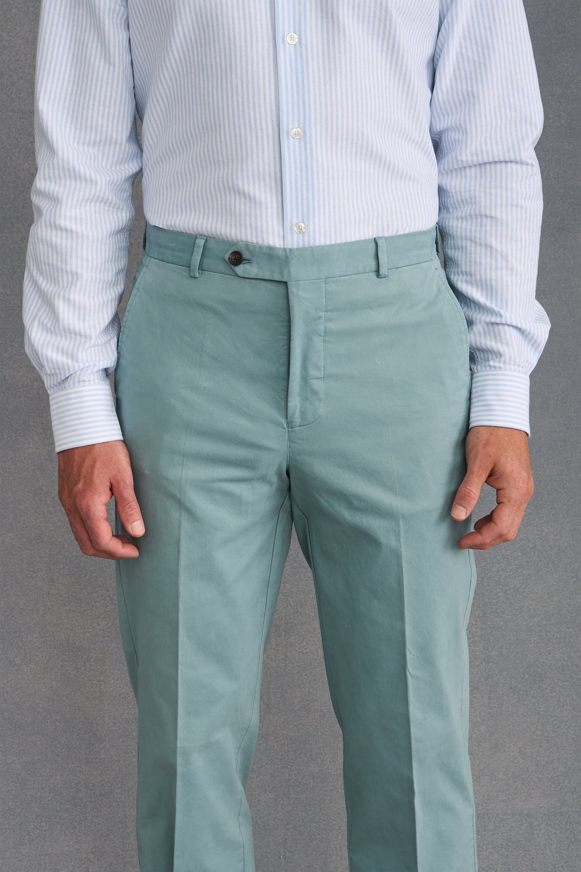 Blue Flat Front Garment Dyed Trousers