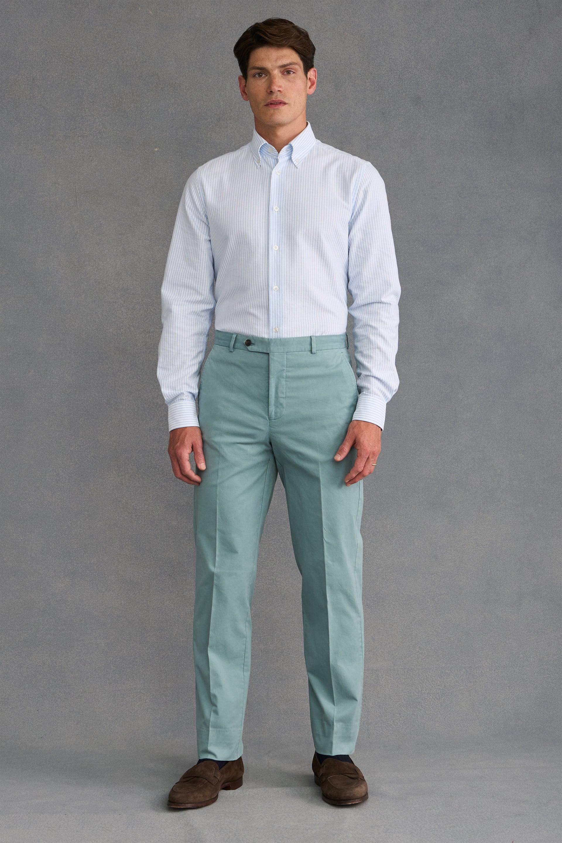Blue Flat Front Garment Dyed Trousers
