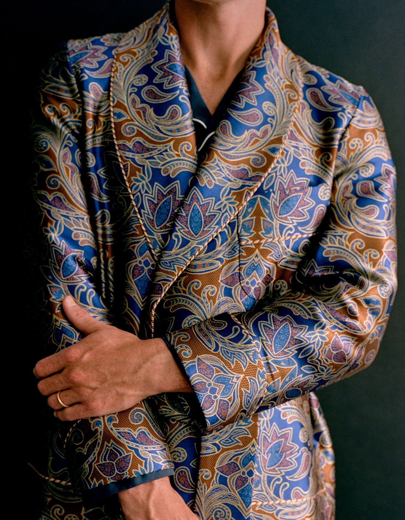 paisley silk dressing gown Men's Dressing Gown Smoking Jacket Robe Paisley Antique Gold Dark Blue Quilted Extra Long Warm