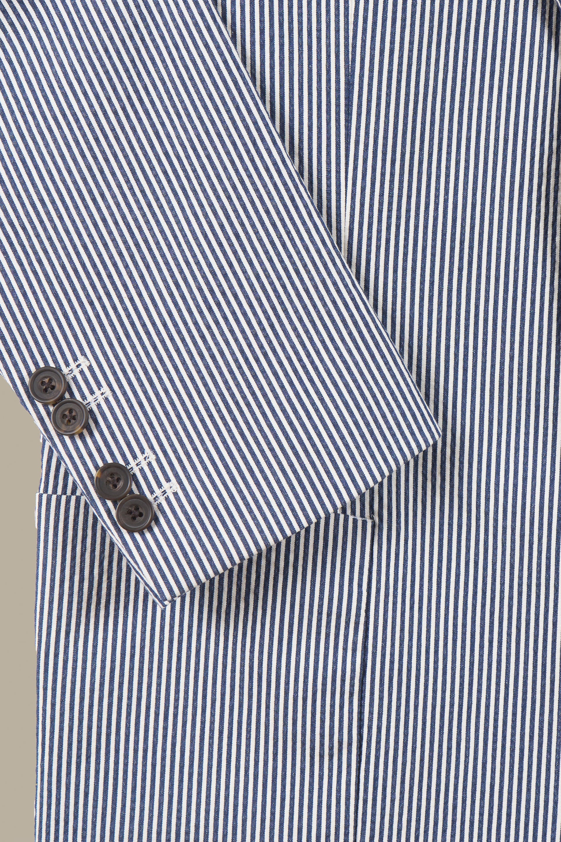 Navy & White Stripe Single Breasted Seersucker Jacket