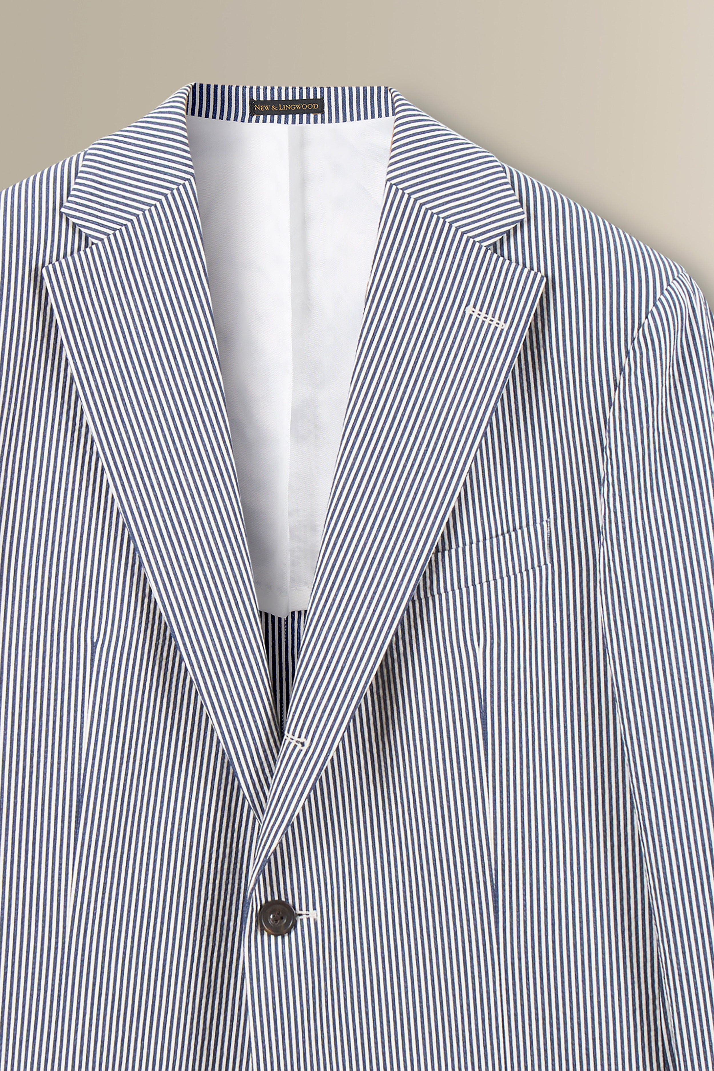 Navy & White Stripe Single Breasted Seersucker Jacket – New and