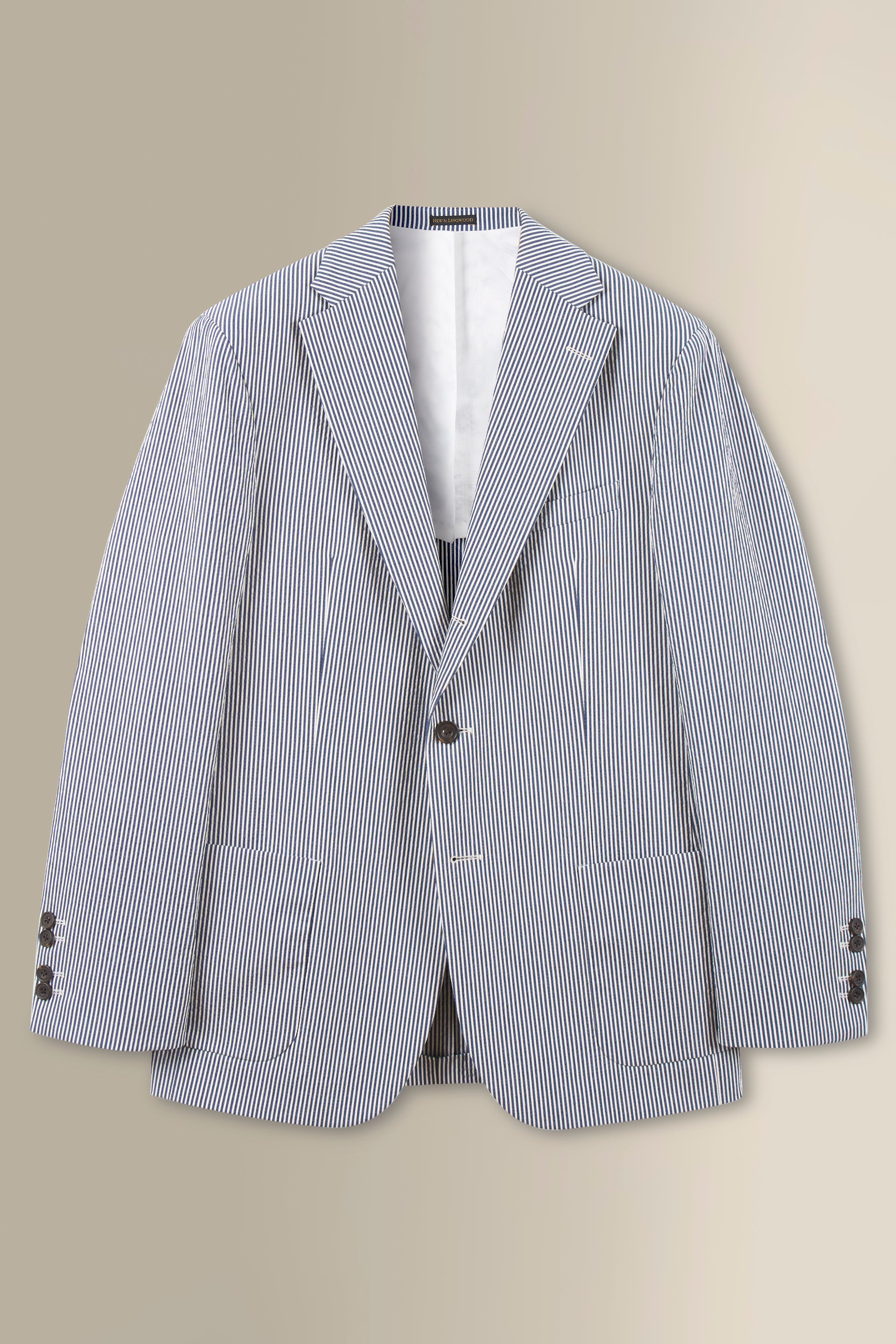Blue & White Stripe Single Breasted Seersucker Jacket