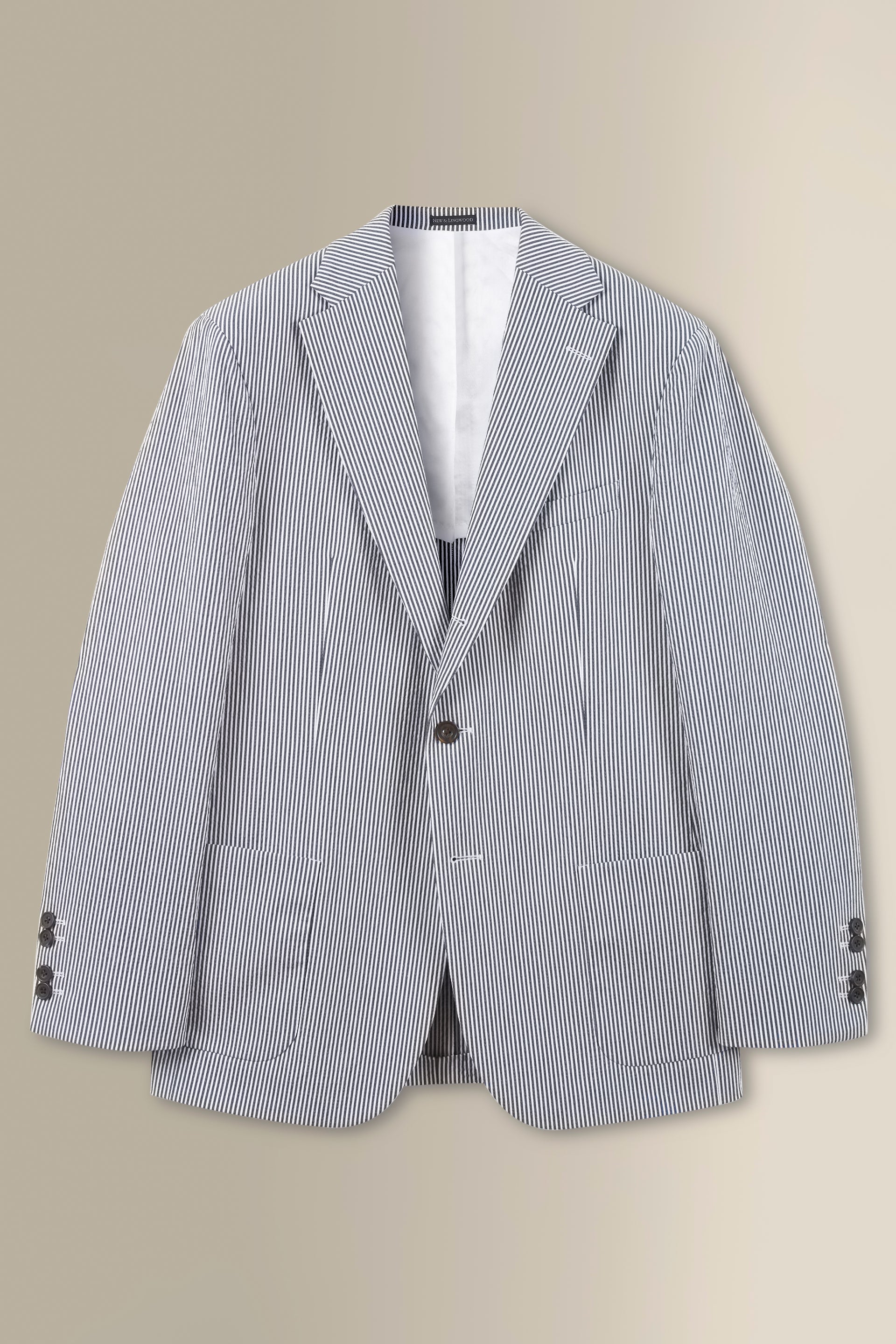 Navy & White Stripe Single Breasted Seersucker Jacket