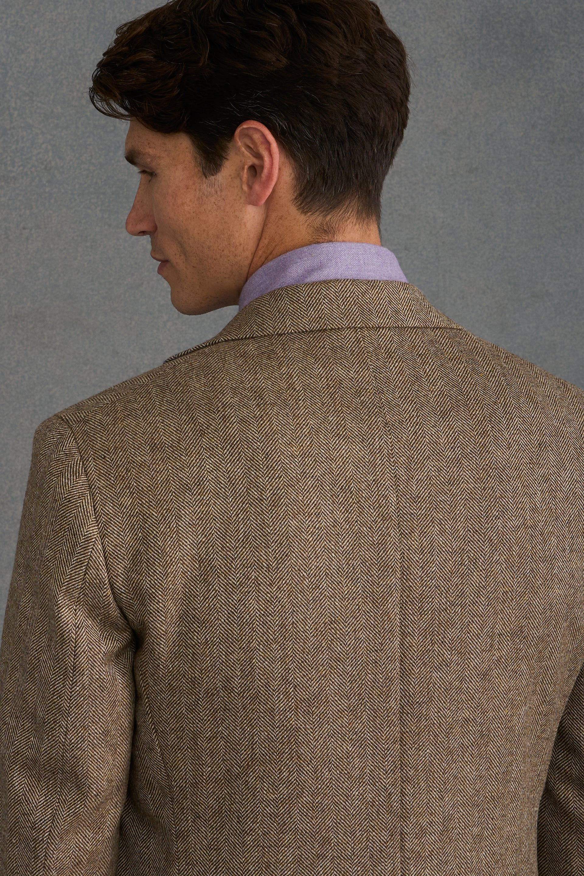 Brown Herringbone Single Breasted Jacket
