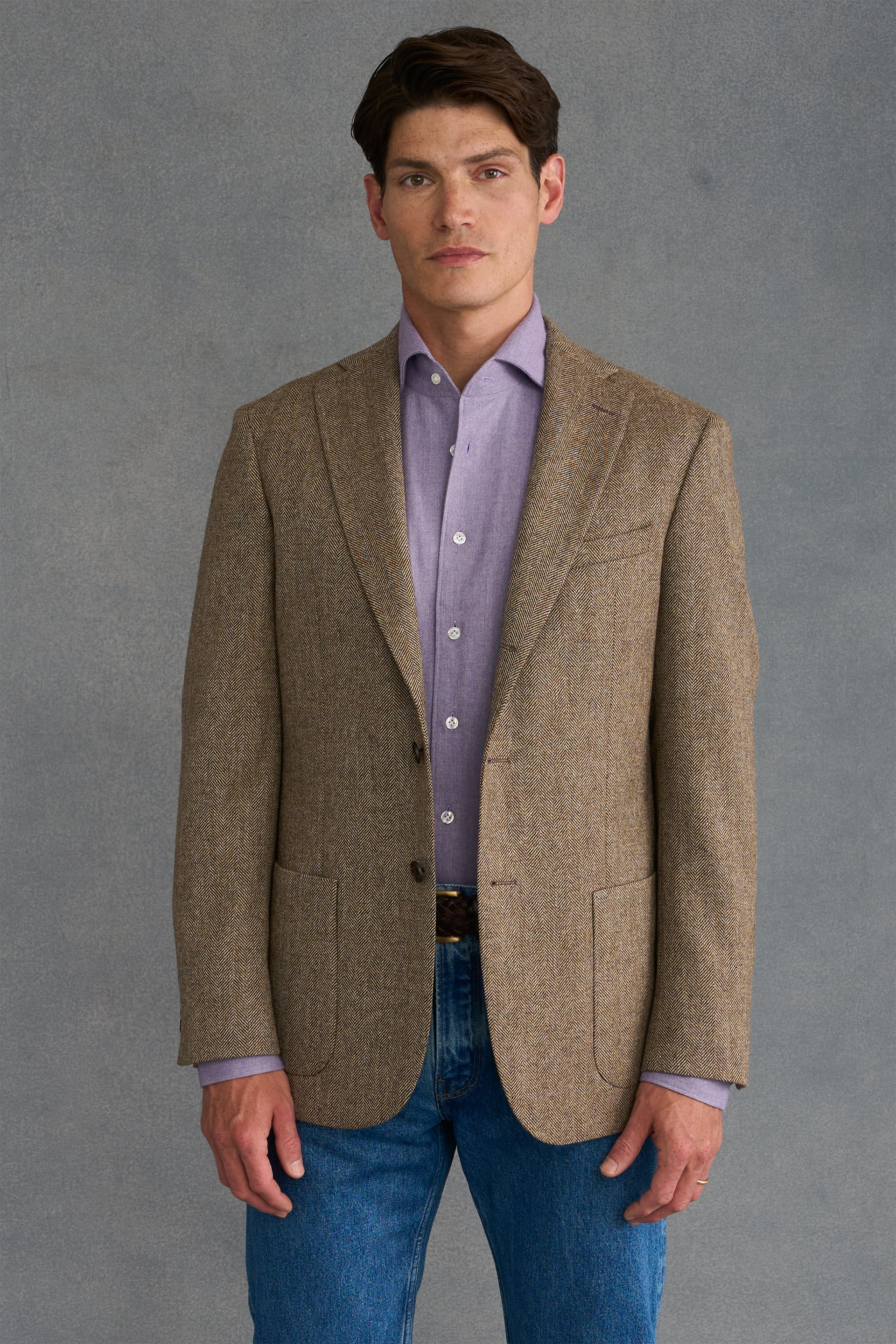 Brown Herringbone Single Breasted Jacket
