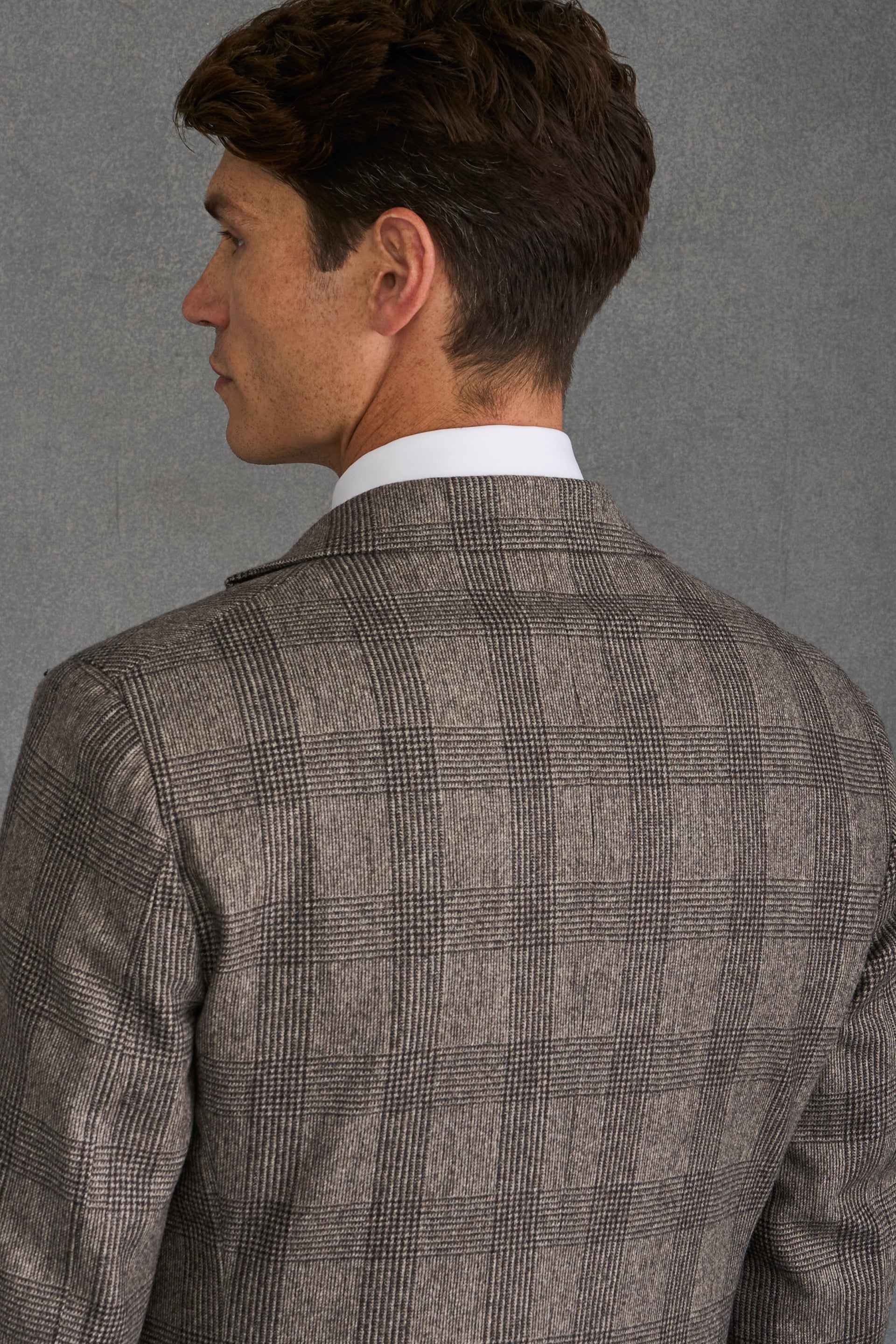 Brown Prince of Wales Check Single Breasted Flannel Suit Jacket