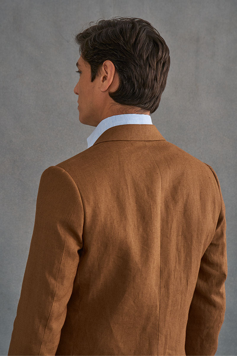 Brown Single Breasted House Cut Linen Blazer