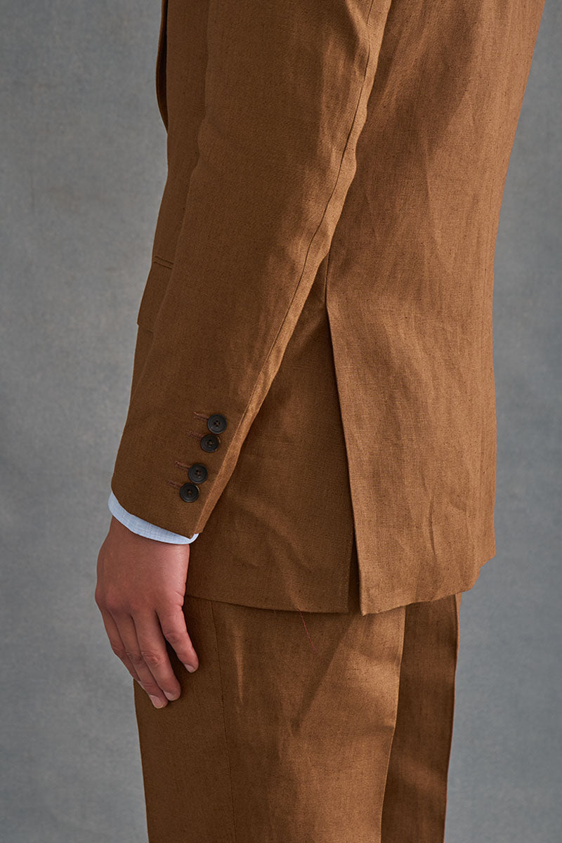 Brown Single Breasted House Cut Linen Blazer