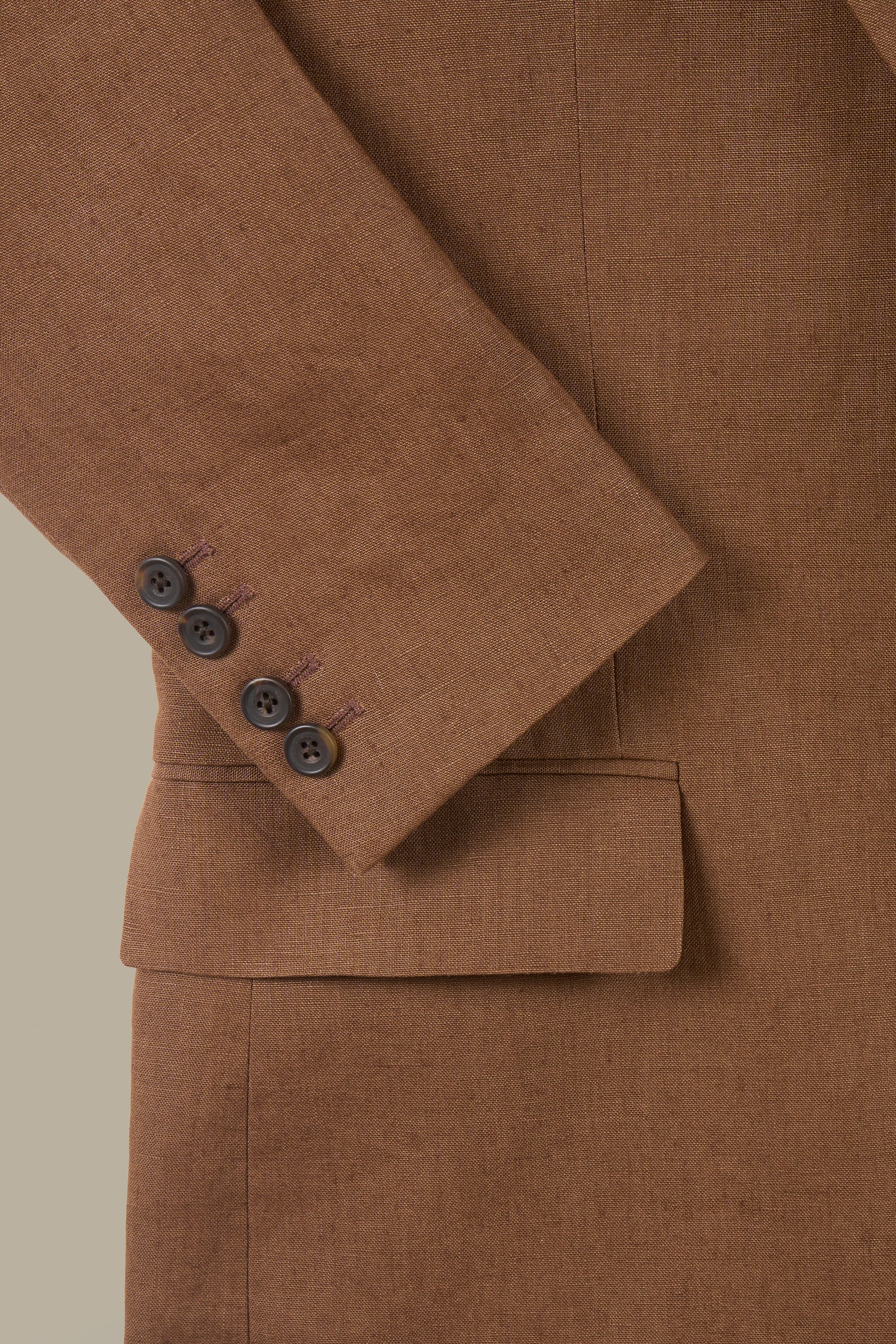 Brown Single Breasted House Cut Linen Blazer