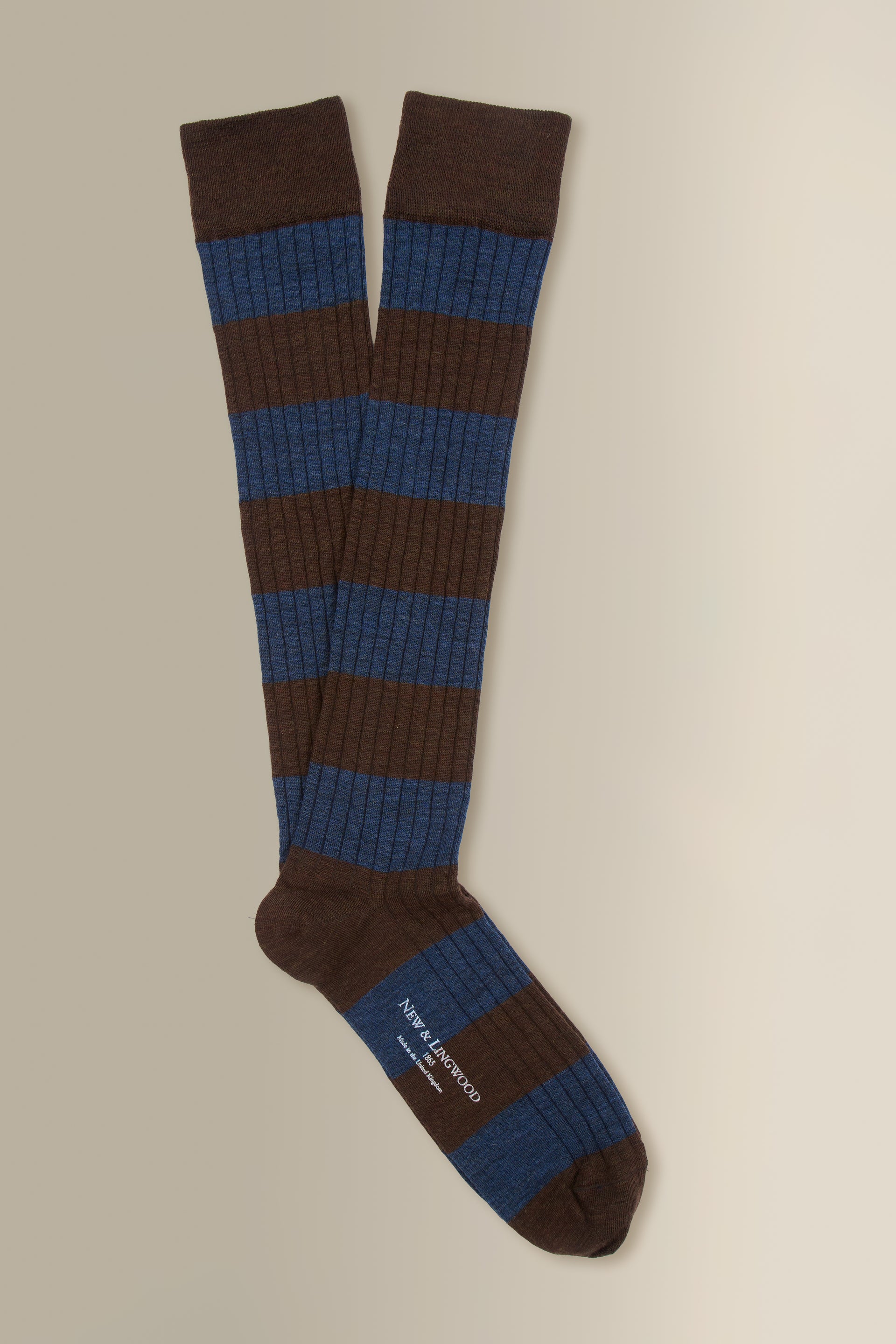 Brown & Navy Stripe Long Lightweight Wool Socks