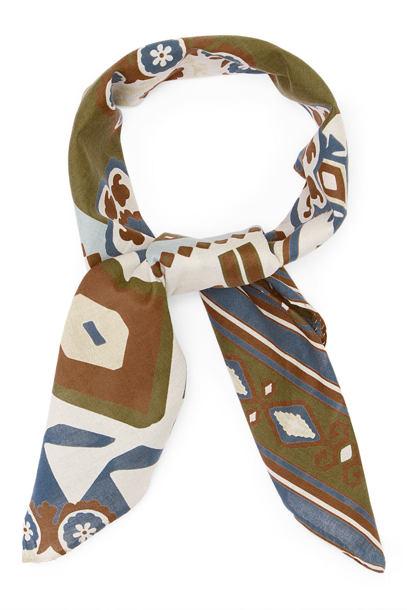 Brown & Navy Mosaic Print Cotton Bandana