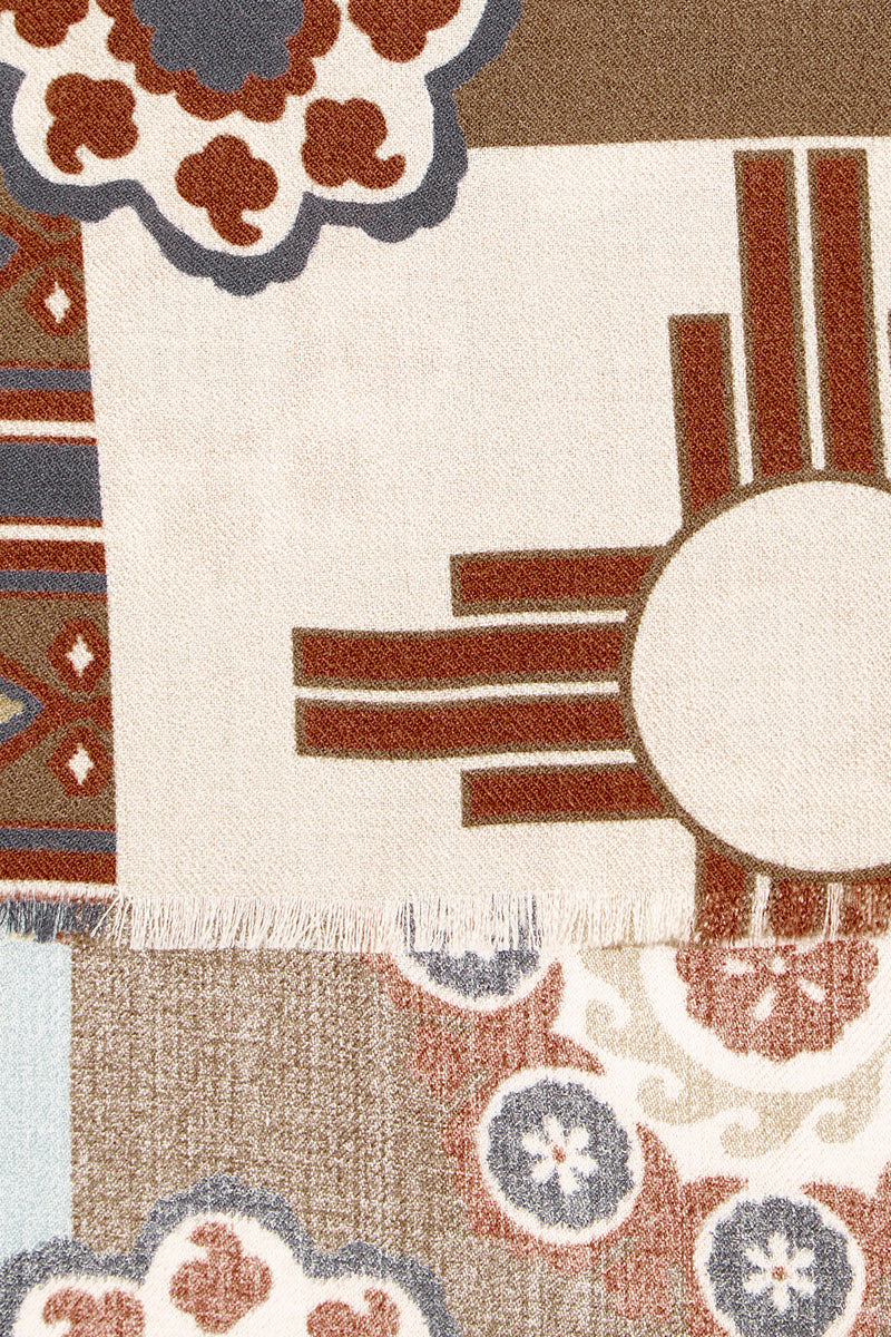 Brown & Navy Mosaic Wool & Silk Scarf