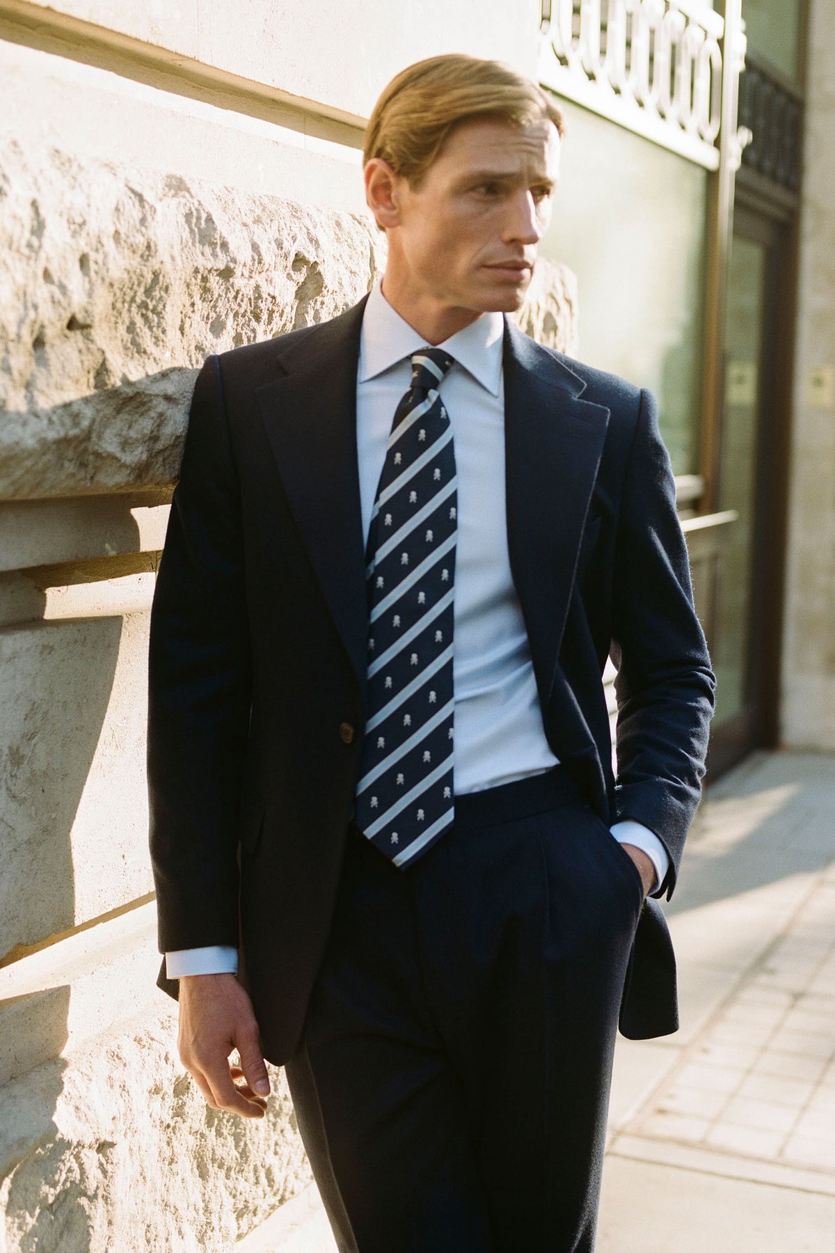 Navy Single Breasted House Cut Flannel Suit