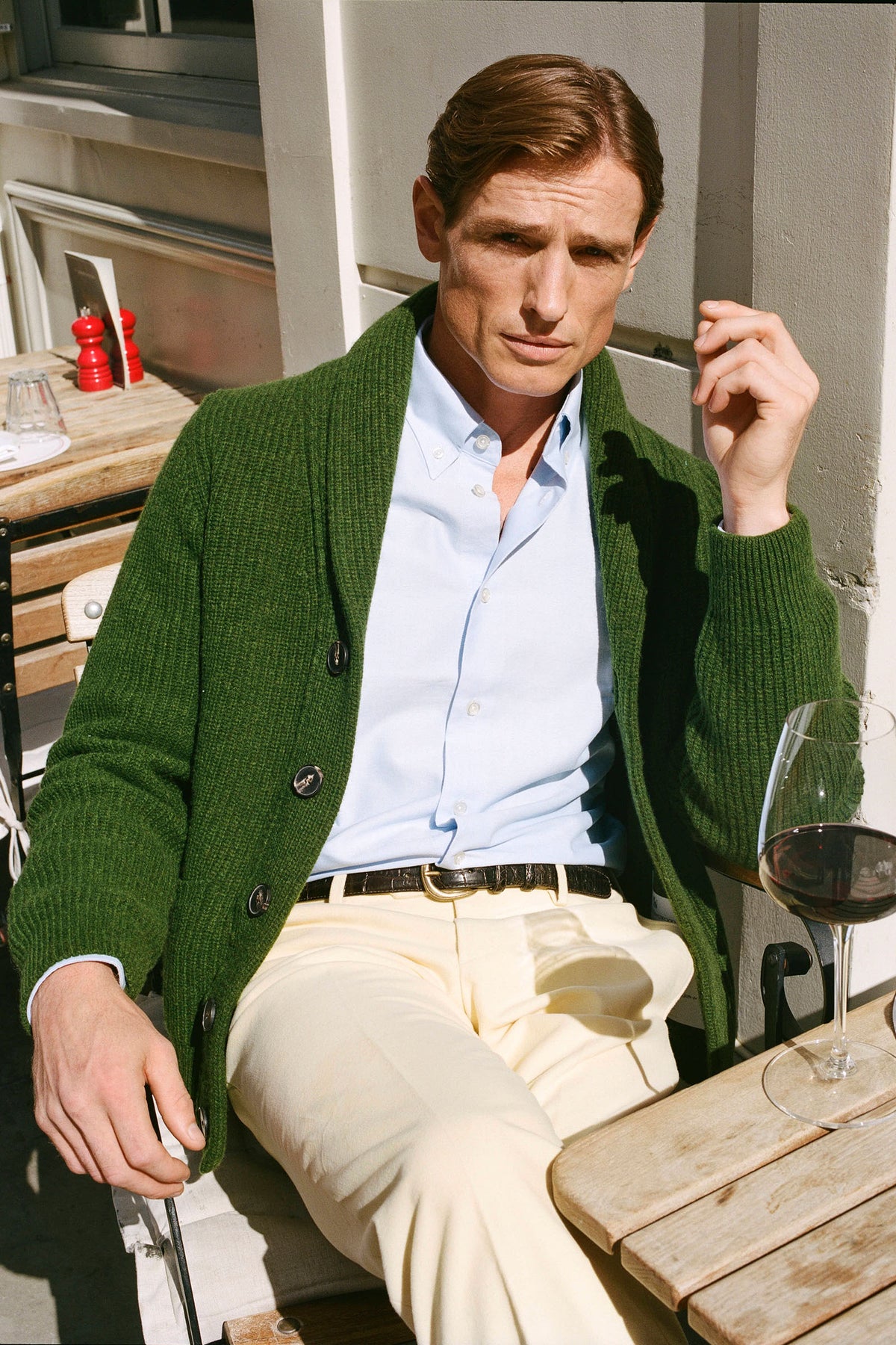 Green Shawl Collar Lambswool Cardigan