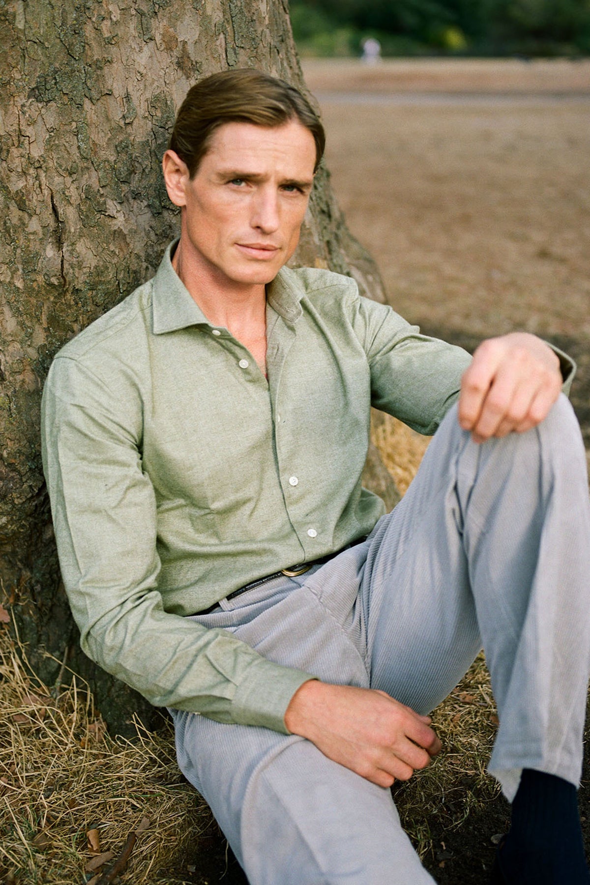 Green Cutaway Collar Standard Fit Brushed Cotton Shirt