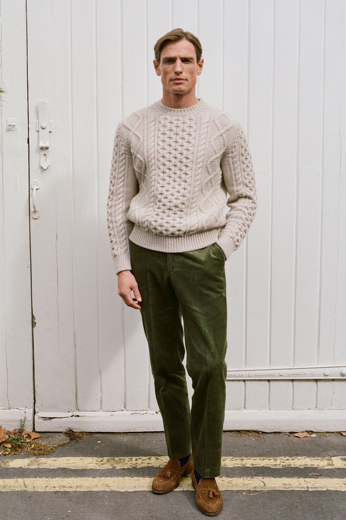Cream Aran Cable Knit Wool & Cashmere Crew Neck Jumper