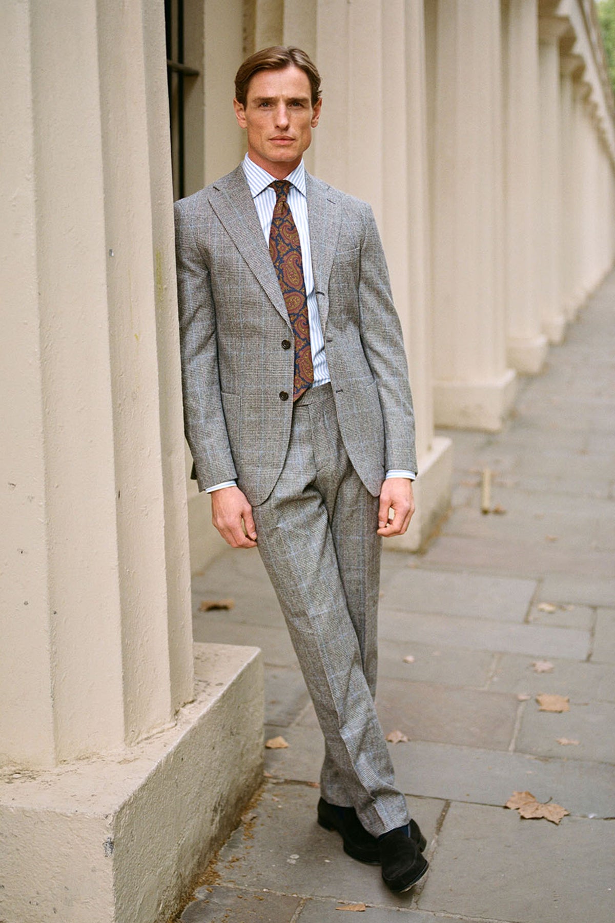 Grey Prince of Wales Check Single Pleat Trousers