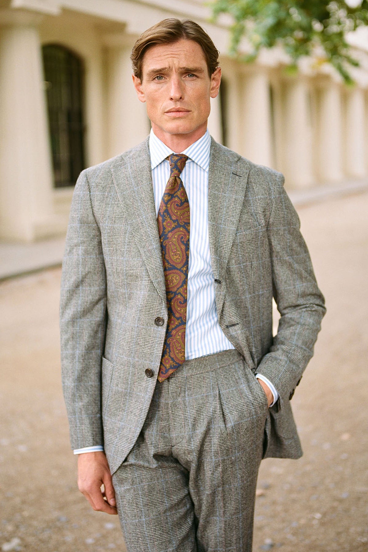 Grey Prince of Wales Check Single Pleat Trousers