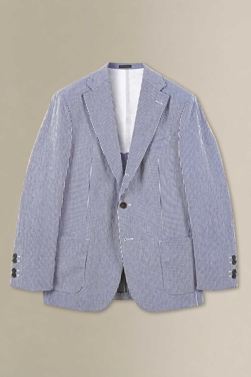 Navy & White Stripe Single Breasted Seersucker Jacket