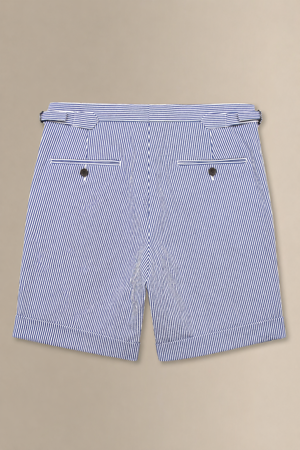Navy & White Stripe Single Pleat Seersucker Shorts