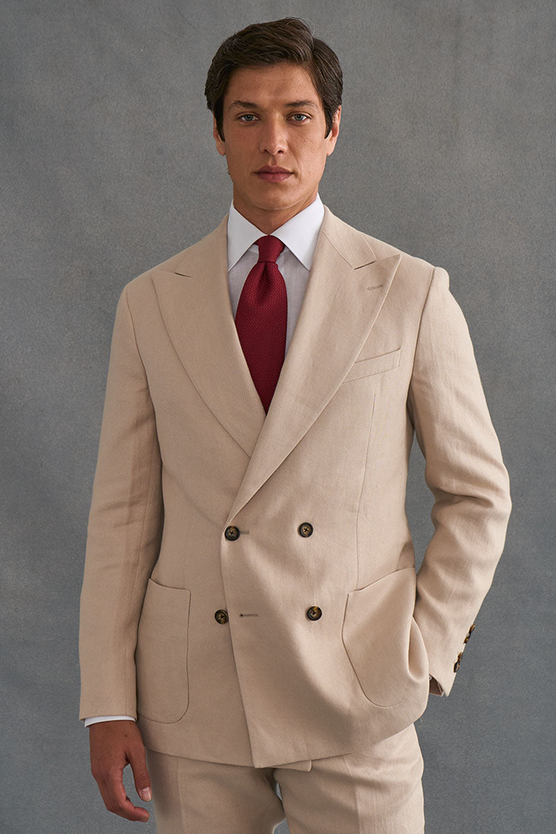 Cream Double Breasted Linen Twill Jacket