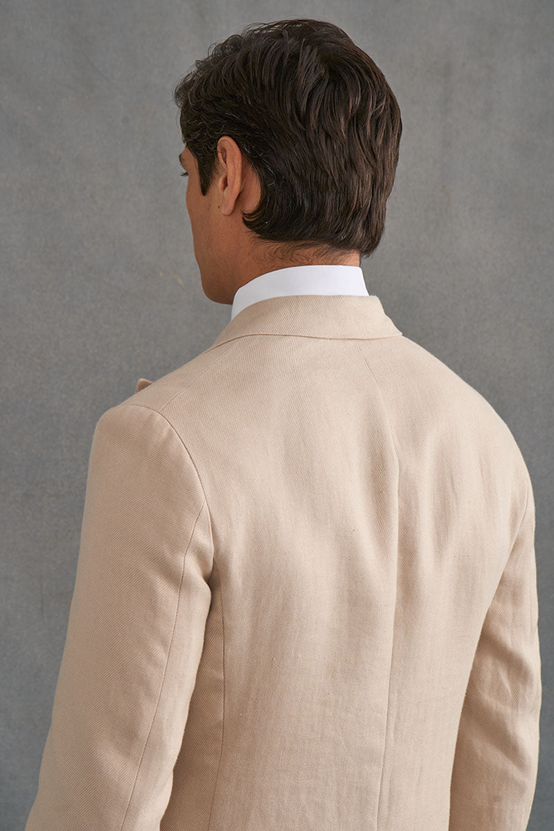 Cream Double Breasted Linen Twill Jacket