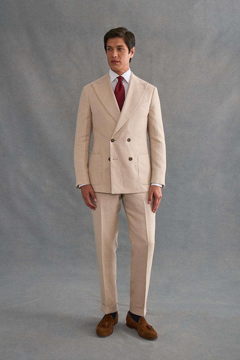Cream Double Breasted Linen Twill Jacket