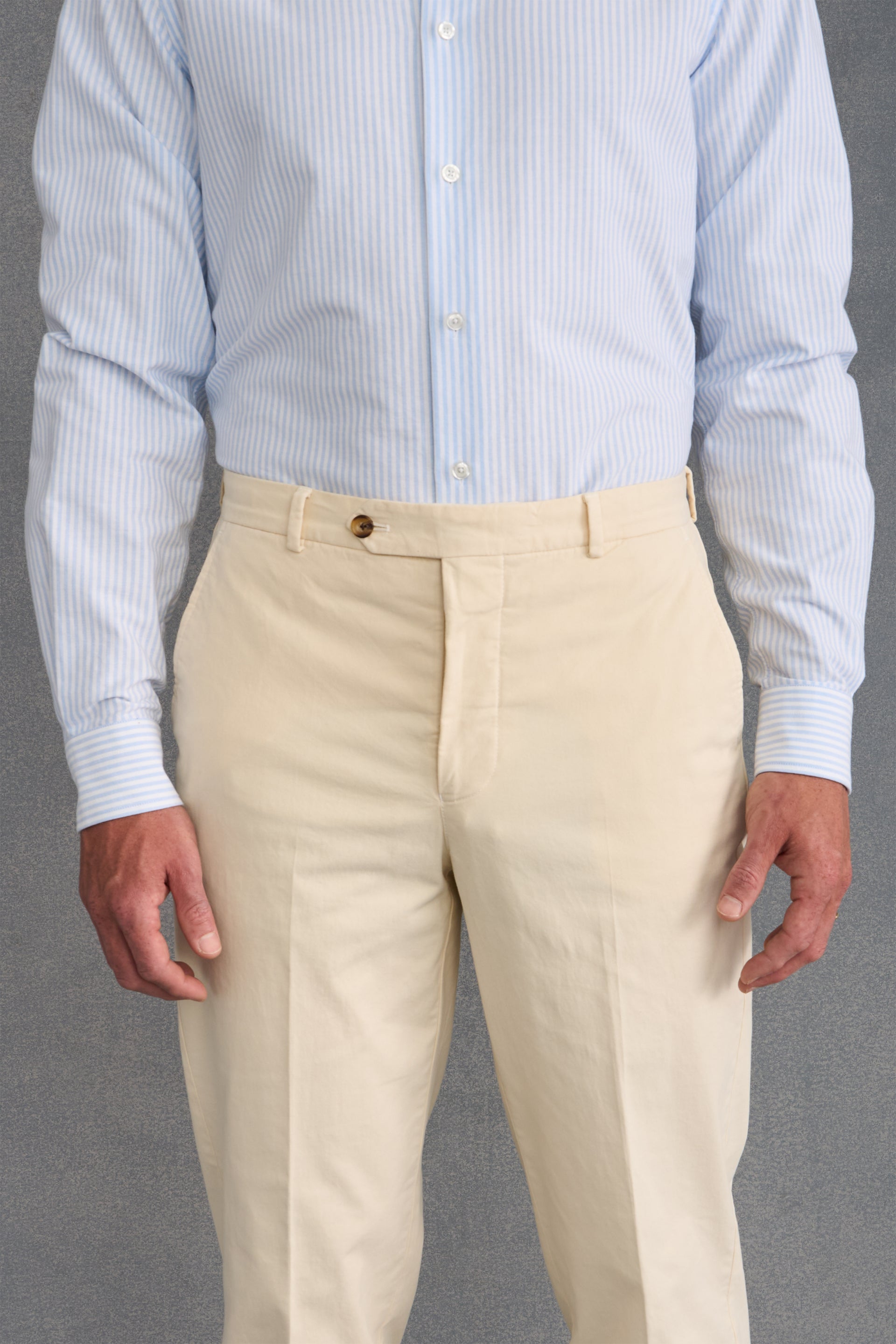 Cream Flat Front Garment Dyed Trousers