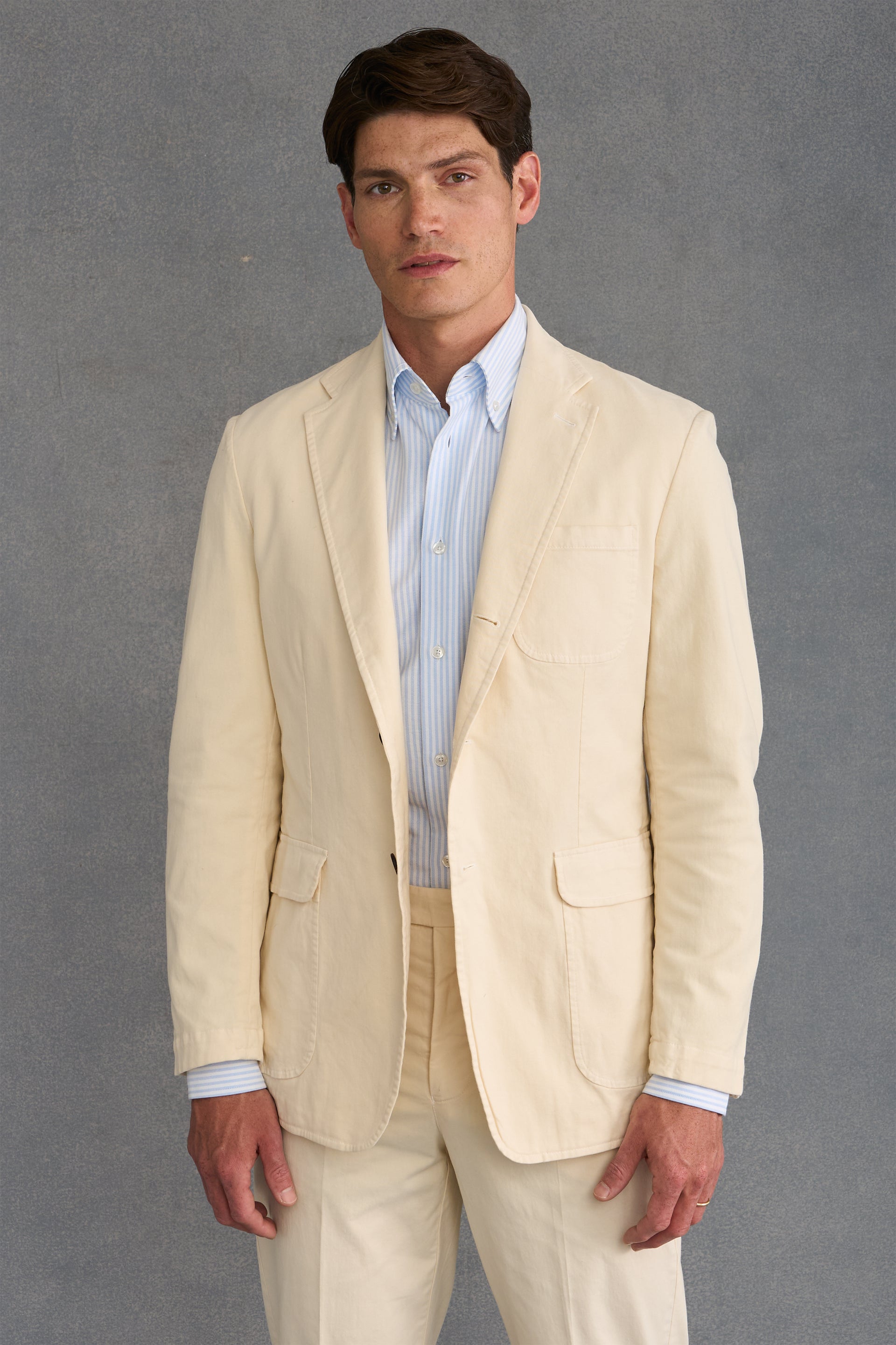 Cream Garment Dyed Single Breasted Jacket