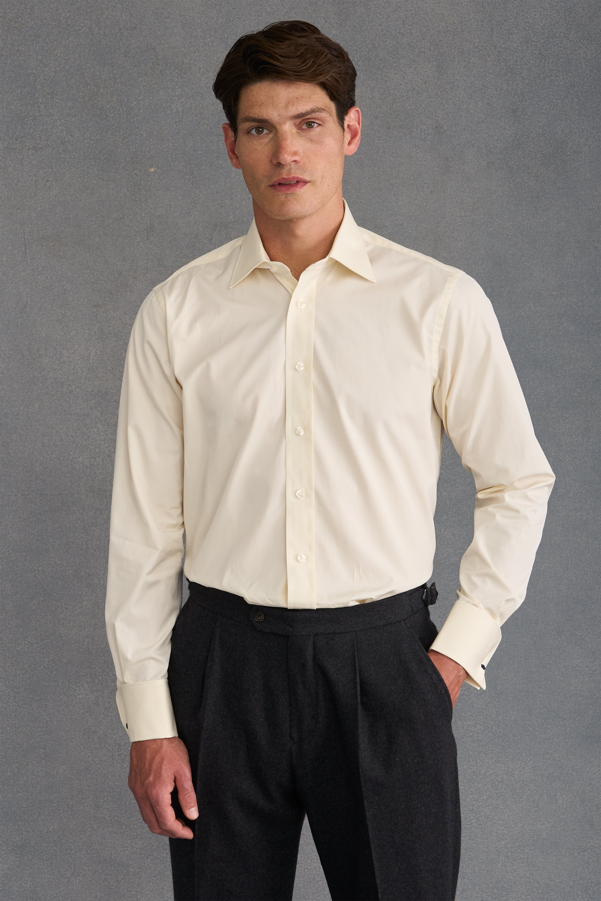 Cream Poplin St James's Collar Classic Fit Double Cuff Shirt
