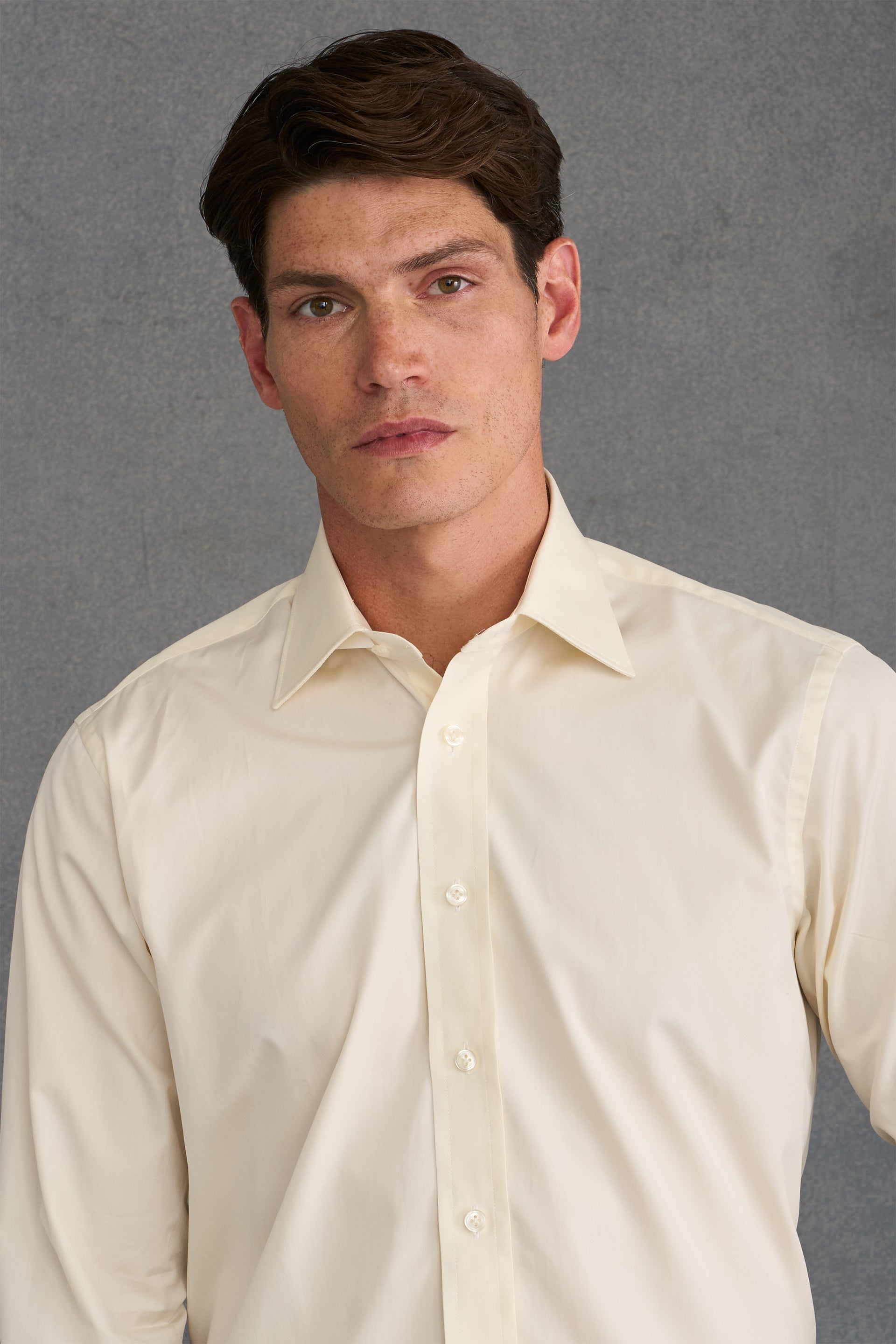 Cream Poplin St James's Collar Classic Fit Double Cuff Shirt