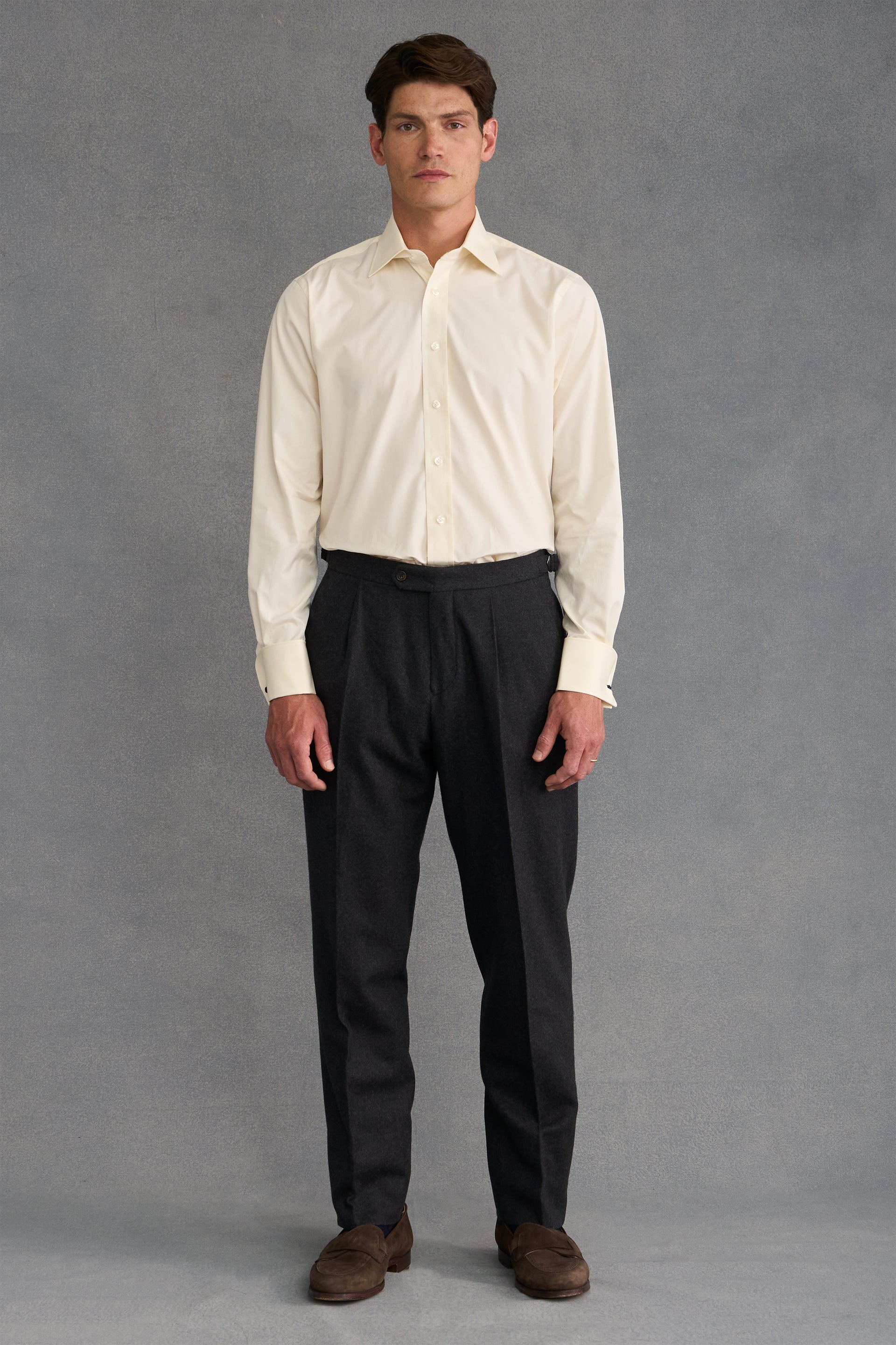 Cream Poplin St James's Collar Classic Fit Double Cuff Shirt