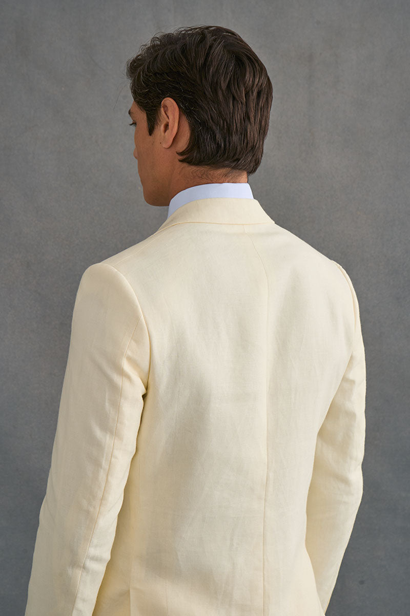 Cream Single Breasted House Cut Linen Blazer