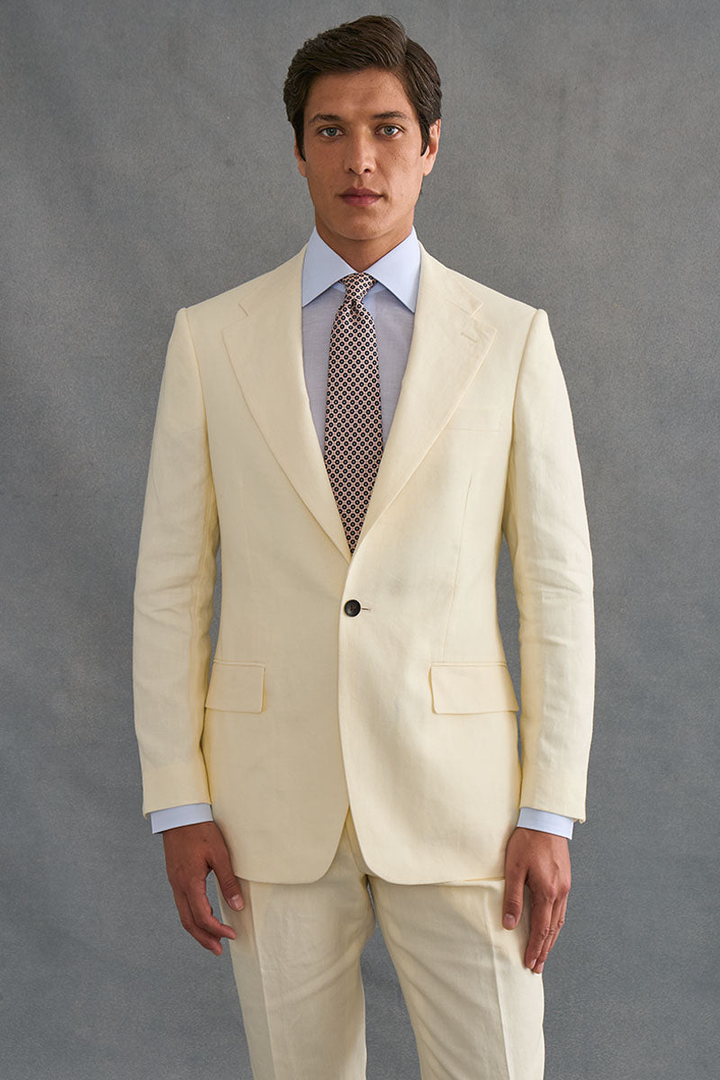 Cream Single Breasted House Cut Linen Jacket