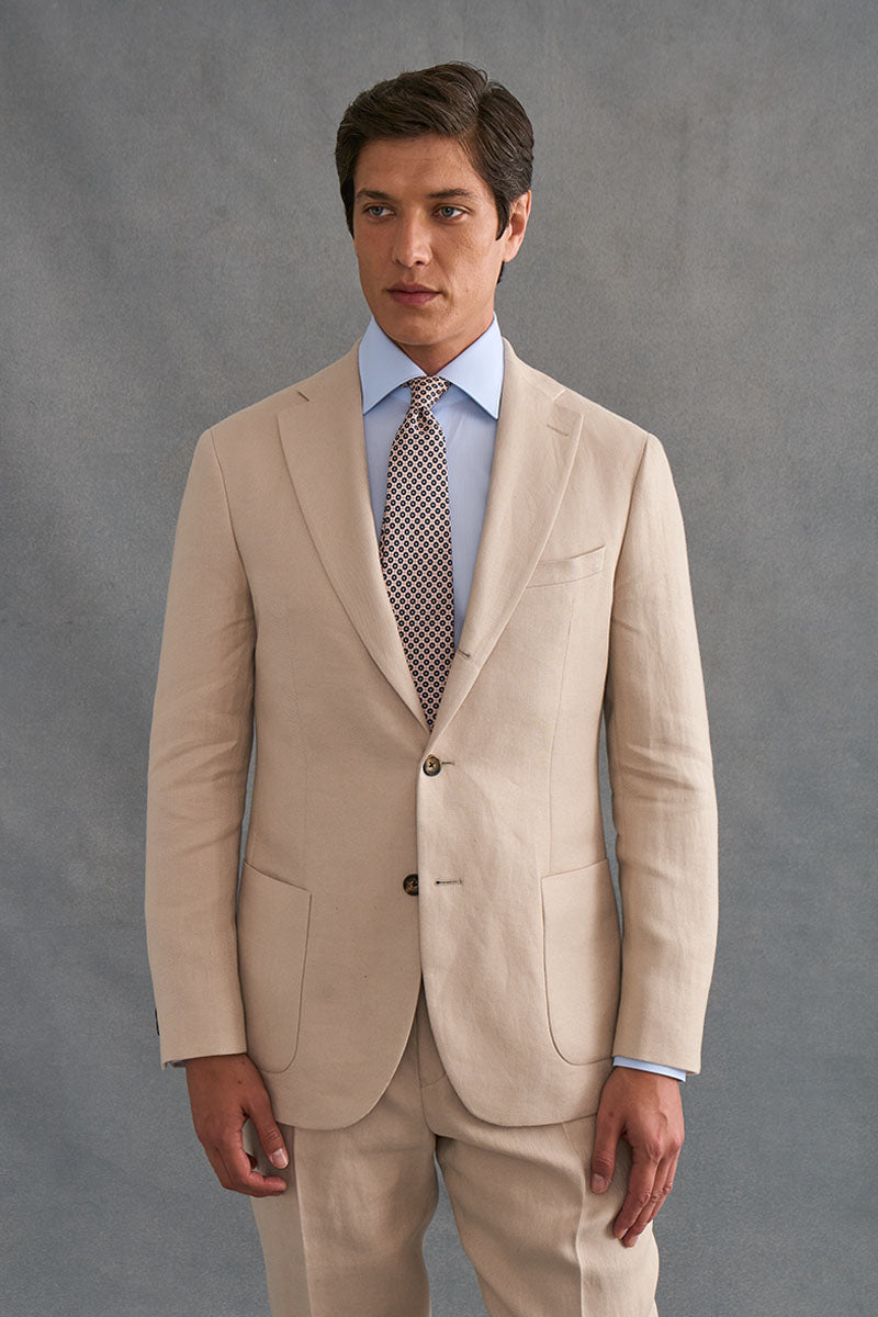 Cream Single Breasted Linen Twill Jacket