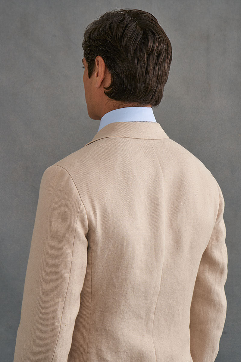 Cream Single Breasted Linen Twill Jacket