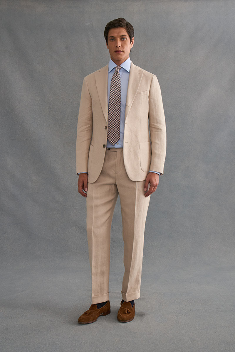 Cream Single Breasted Linen Twill Jacket