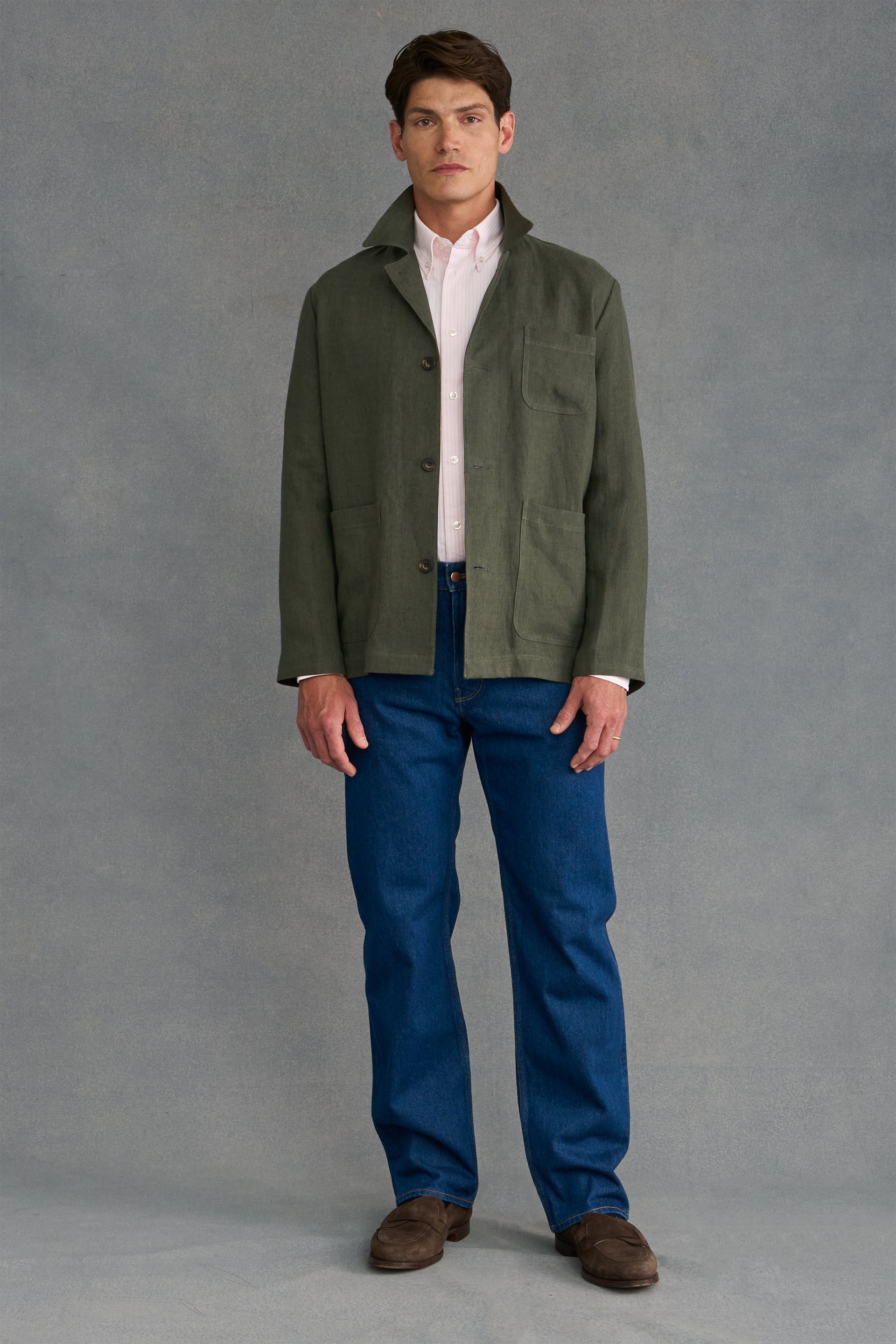 Dark Green Linen Carpenter Jacket