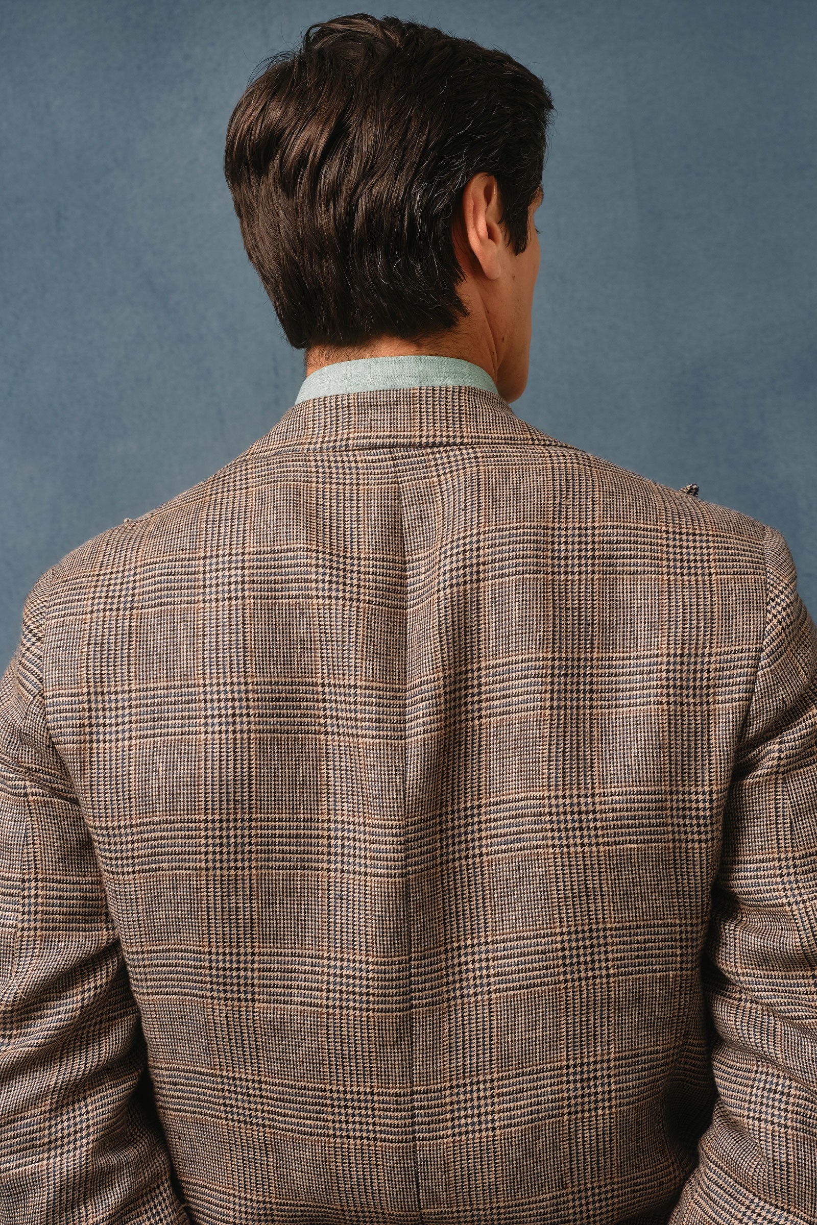 Brown & Blue Glen Check Double Breasted Linen Jacket