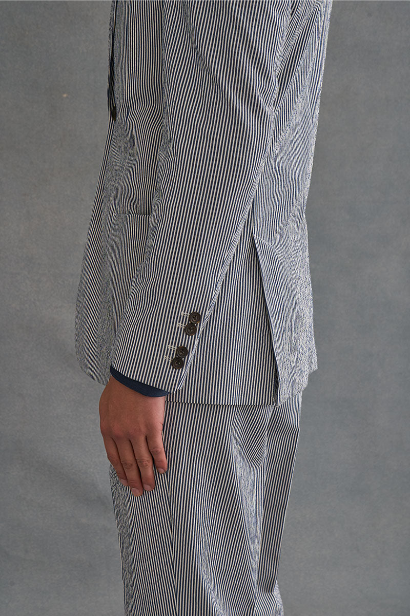 Navy & White Stripe Single Breasted Seersucker Jacket