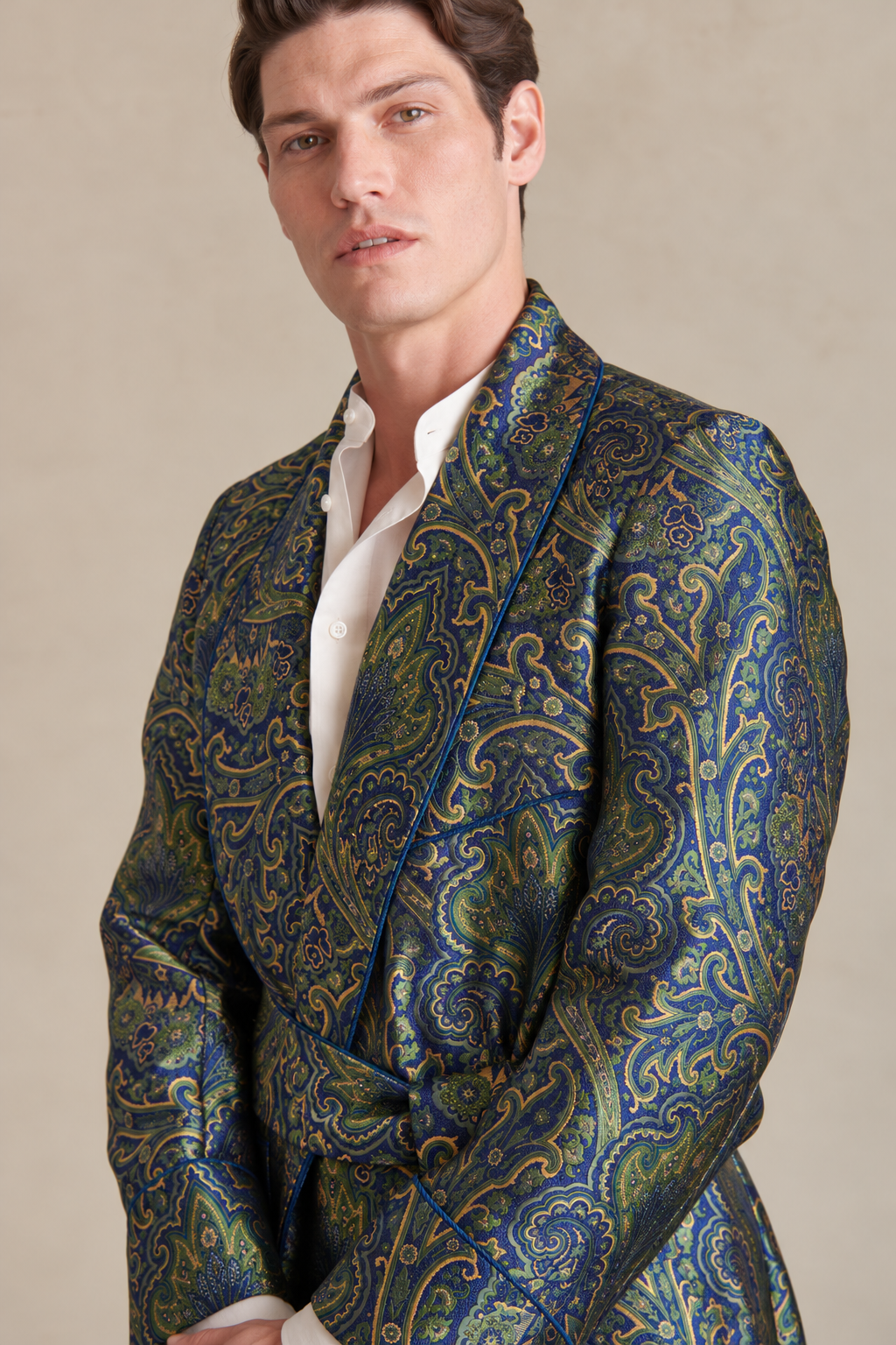 Green & Blue Crystal Paisley Unlined Silk Dressing Gown