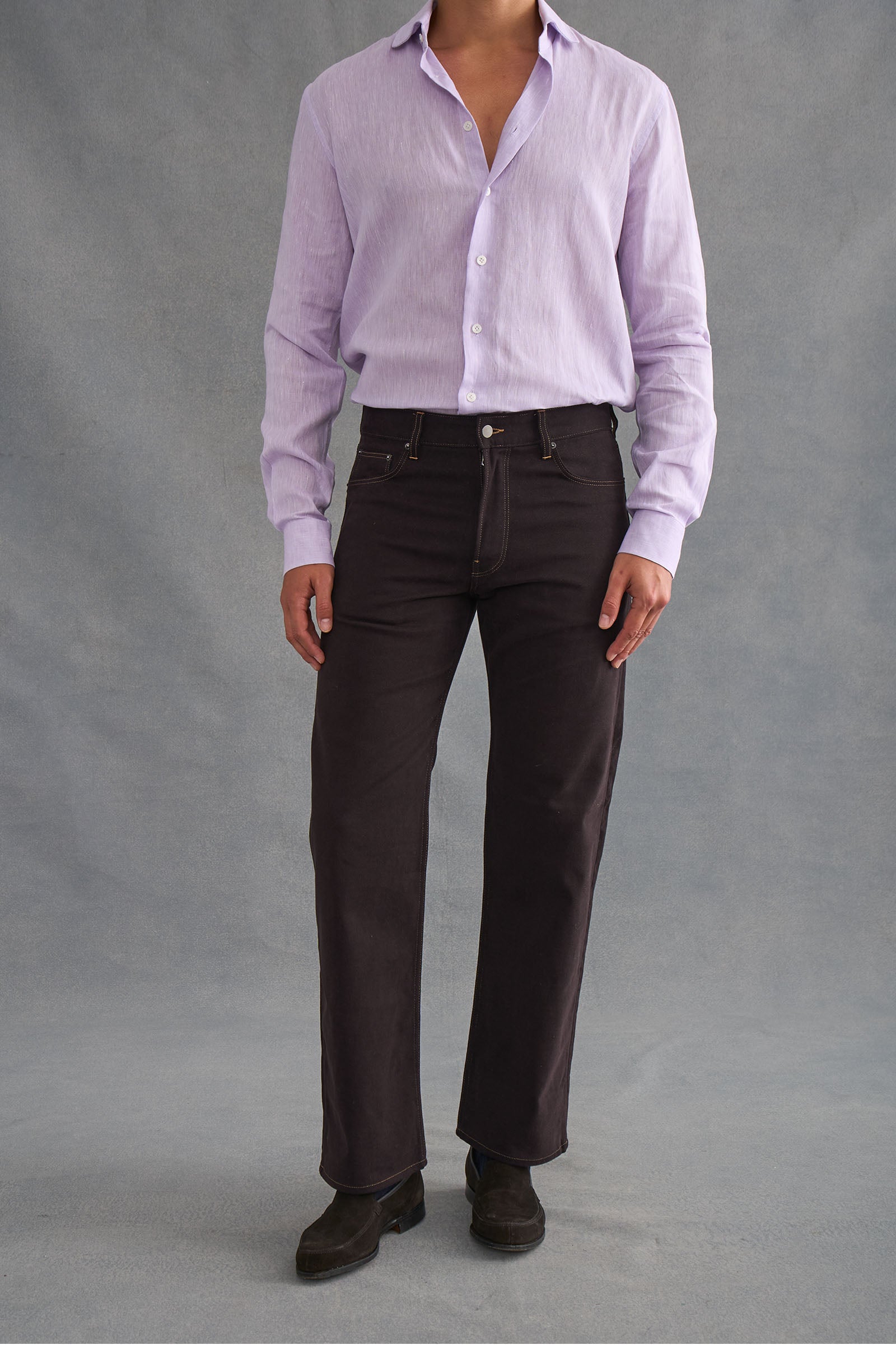 Lilac Cutaway Collar Standard Fit Single Cuff Linen Shirt
