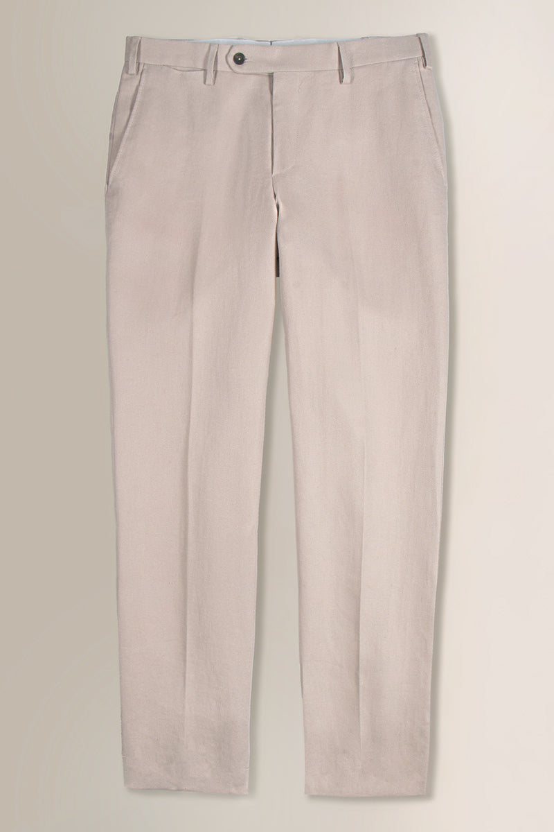 Cream Flat Front Linen Twill Trousers